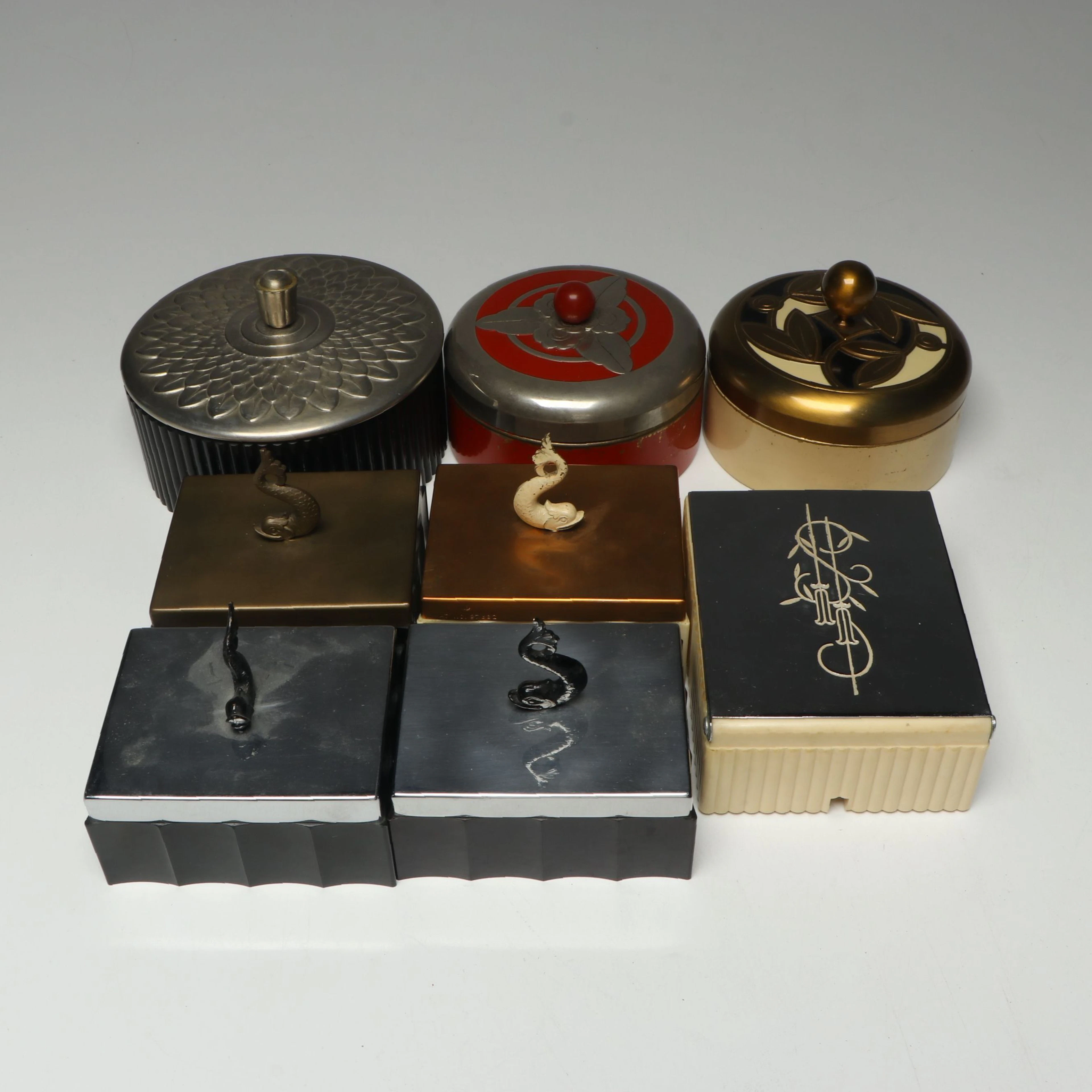Koi Fish Handle and Other Art Deco Style Boxes, Early to Mid-20th Century