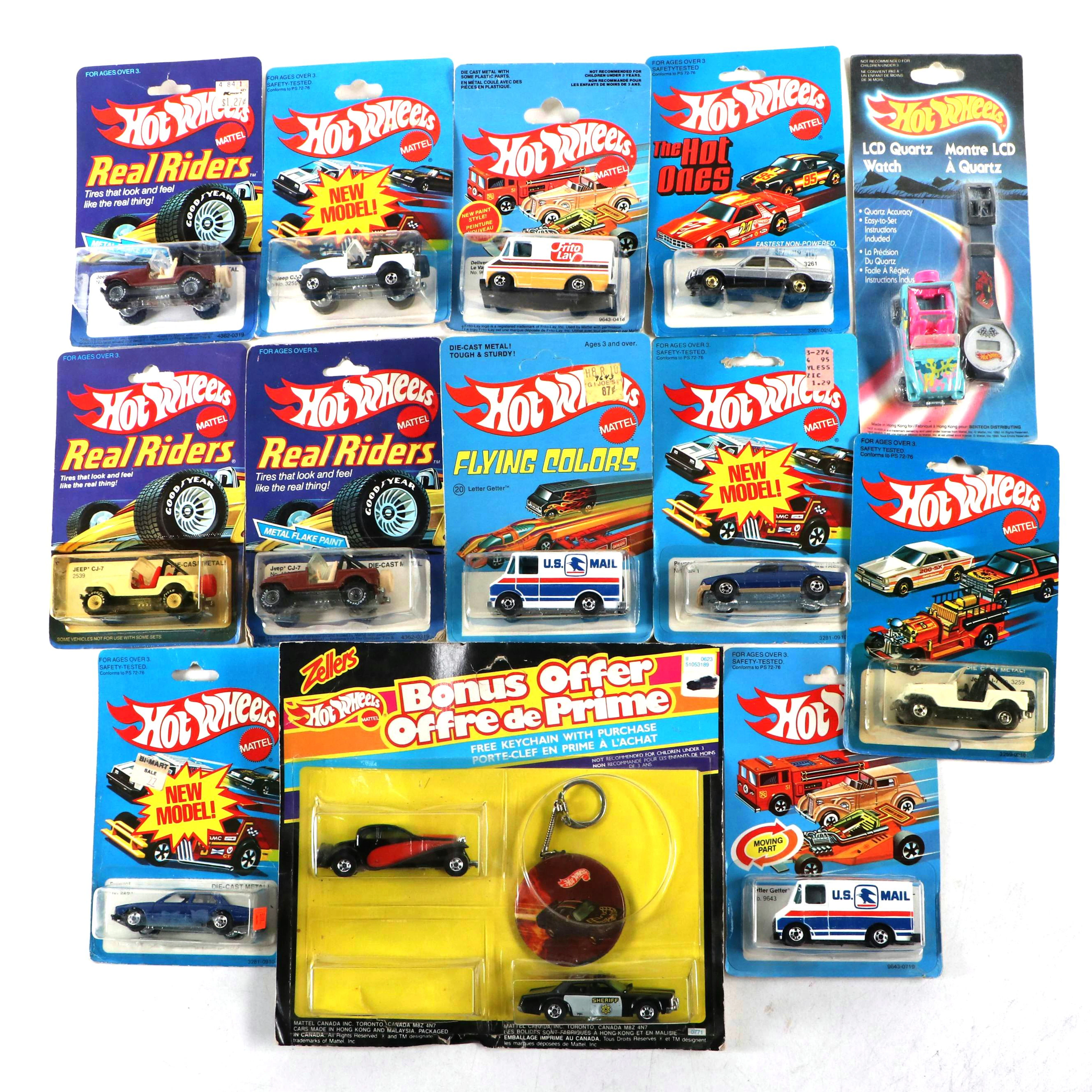 Hot Wheels "Jeep CJ-7," "Delivery Van" with More Toy Cars and Watch