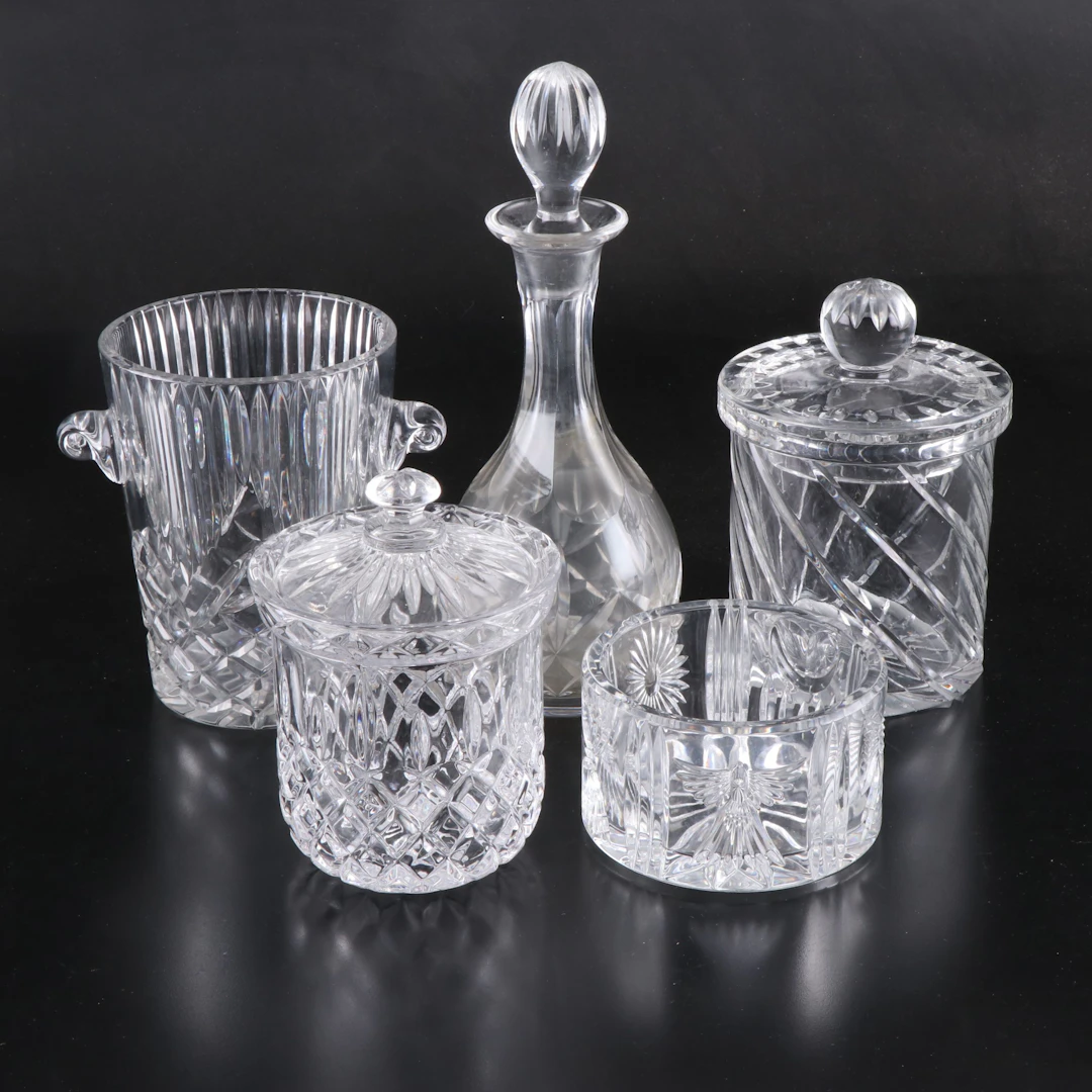 Crystal Decanter, Crystal Ice Bucket, and More Crystal Serveware