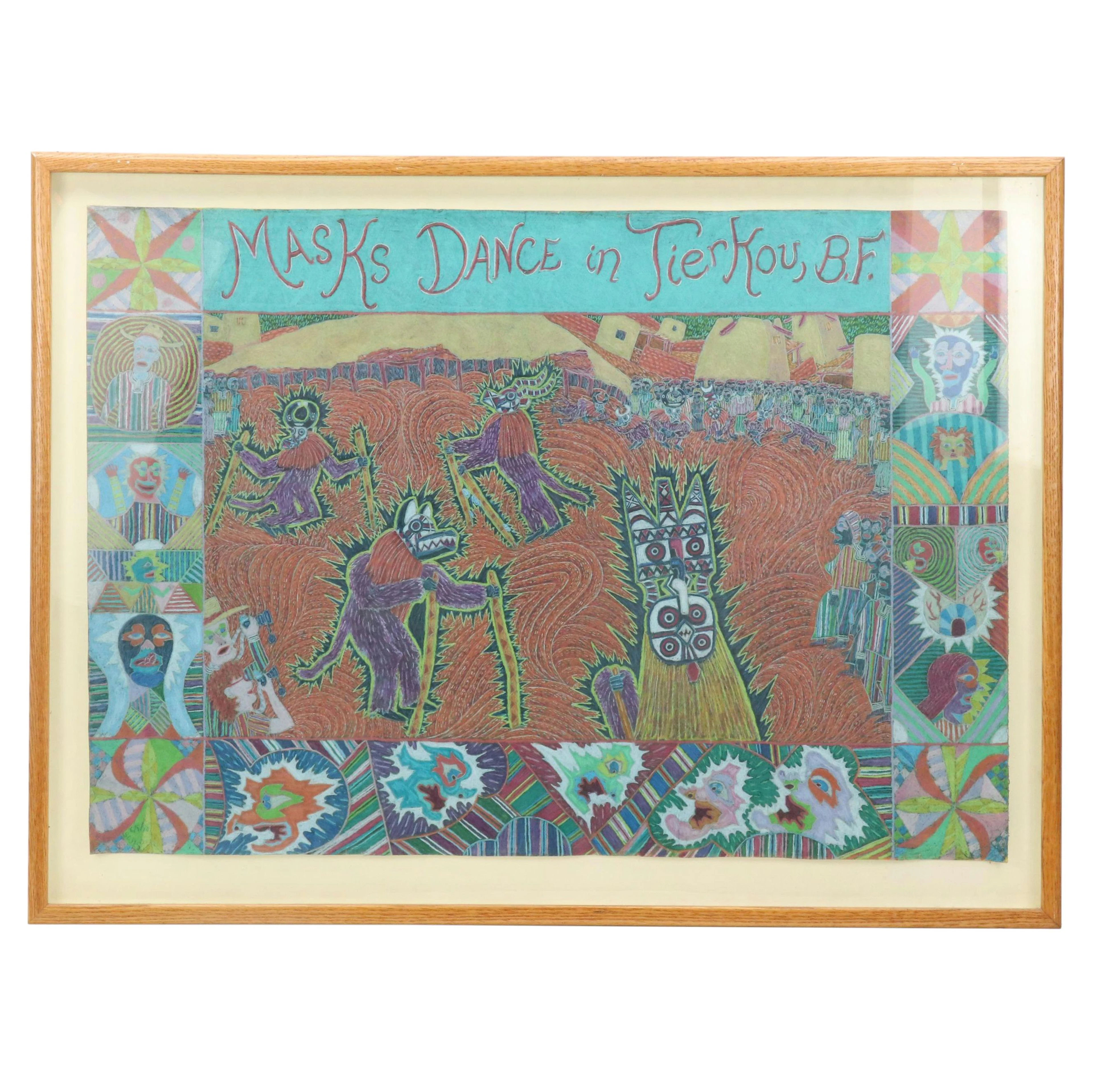 Pastel Drawing "Masks Dance in Tierkou, B.F.," 1980