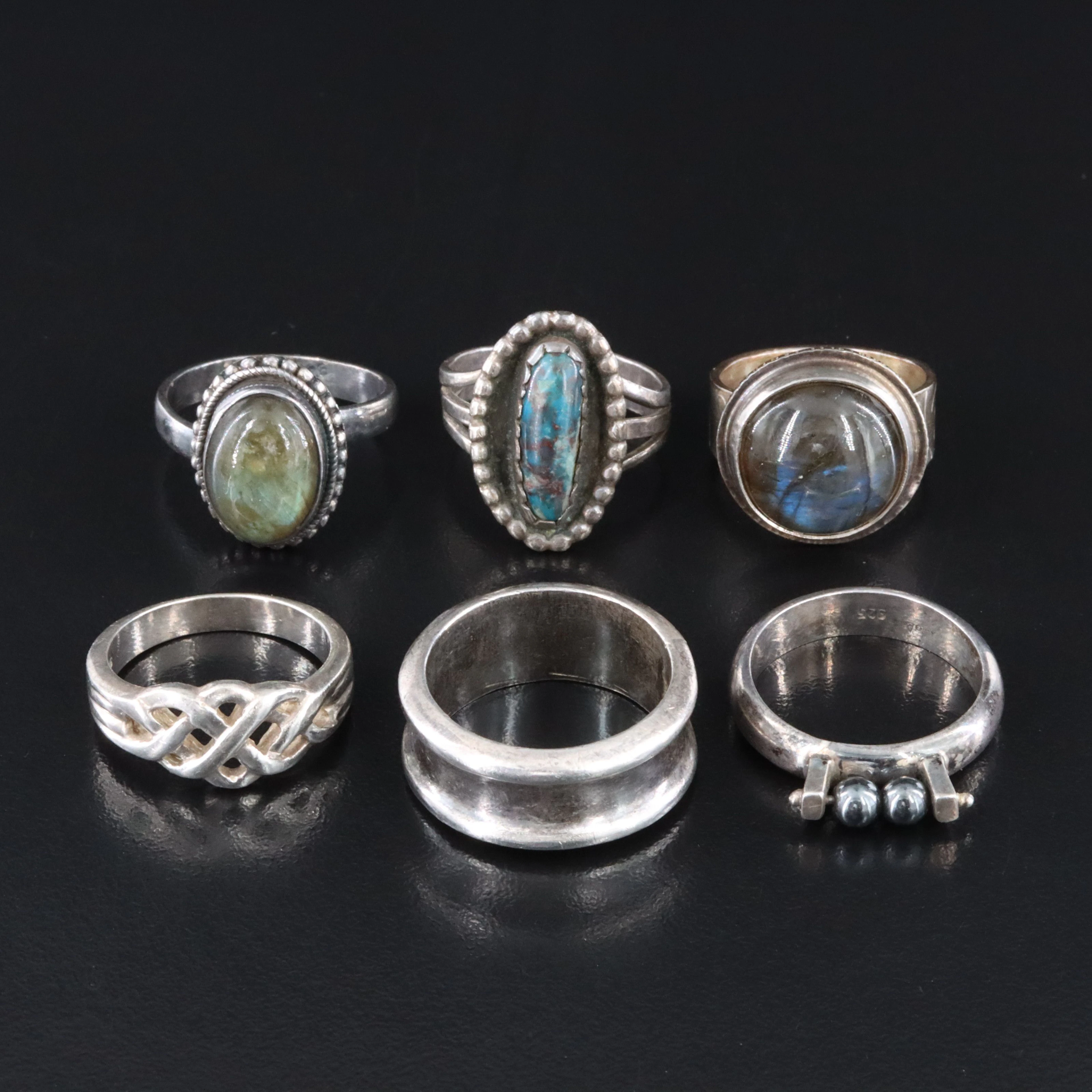 Sterling Rings Including Labradorite, Hematite and Chrysocolla