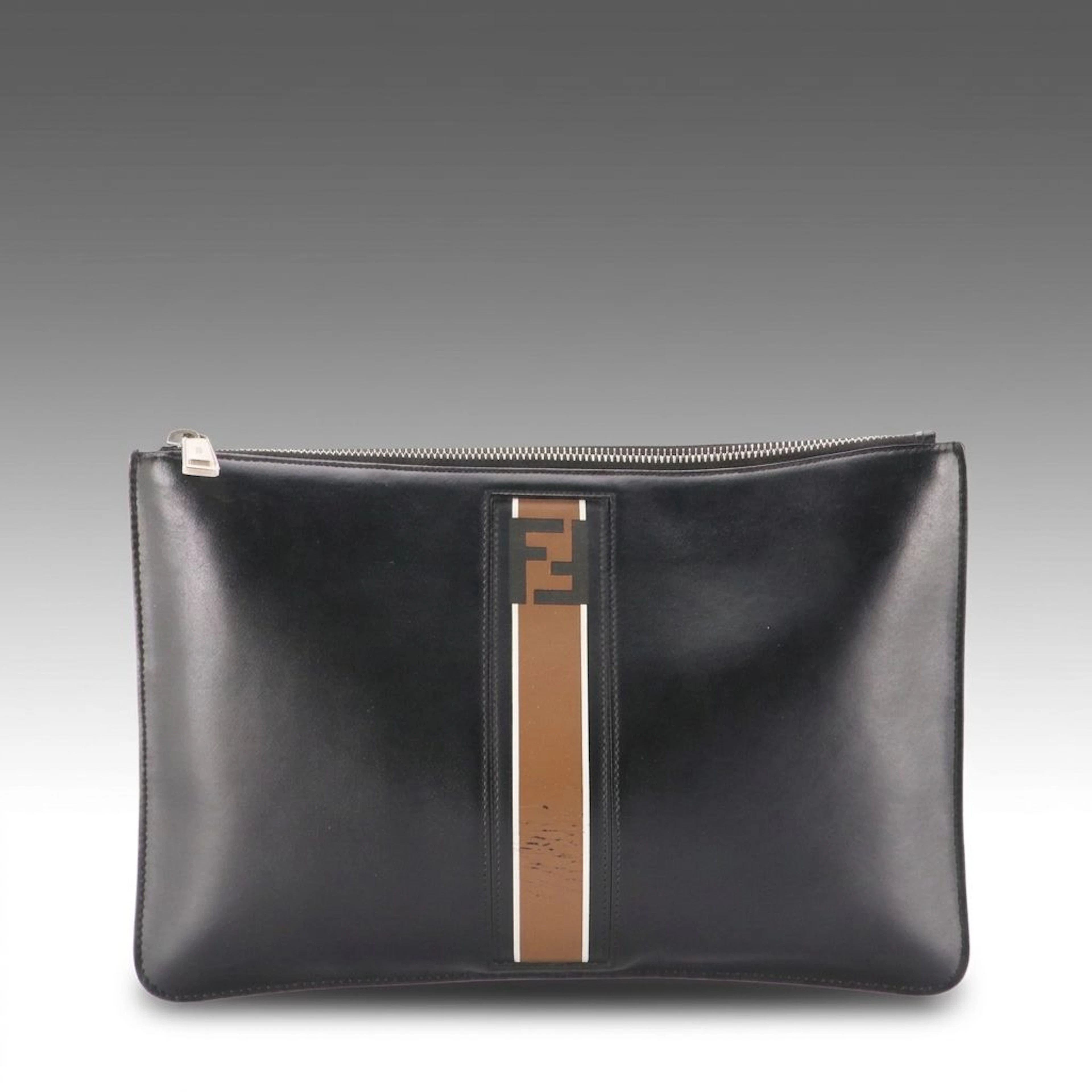 Fendi FF Logo Vertical Stripe Zip Clutch
