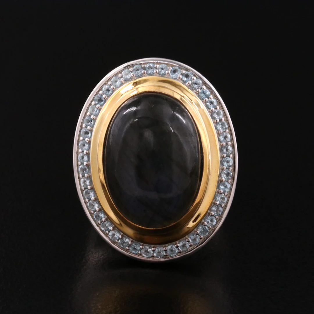 Sterling Labradorite and Blue Topaz Ring