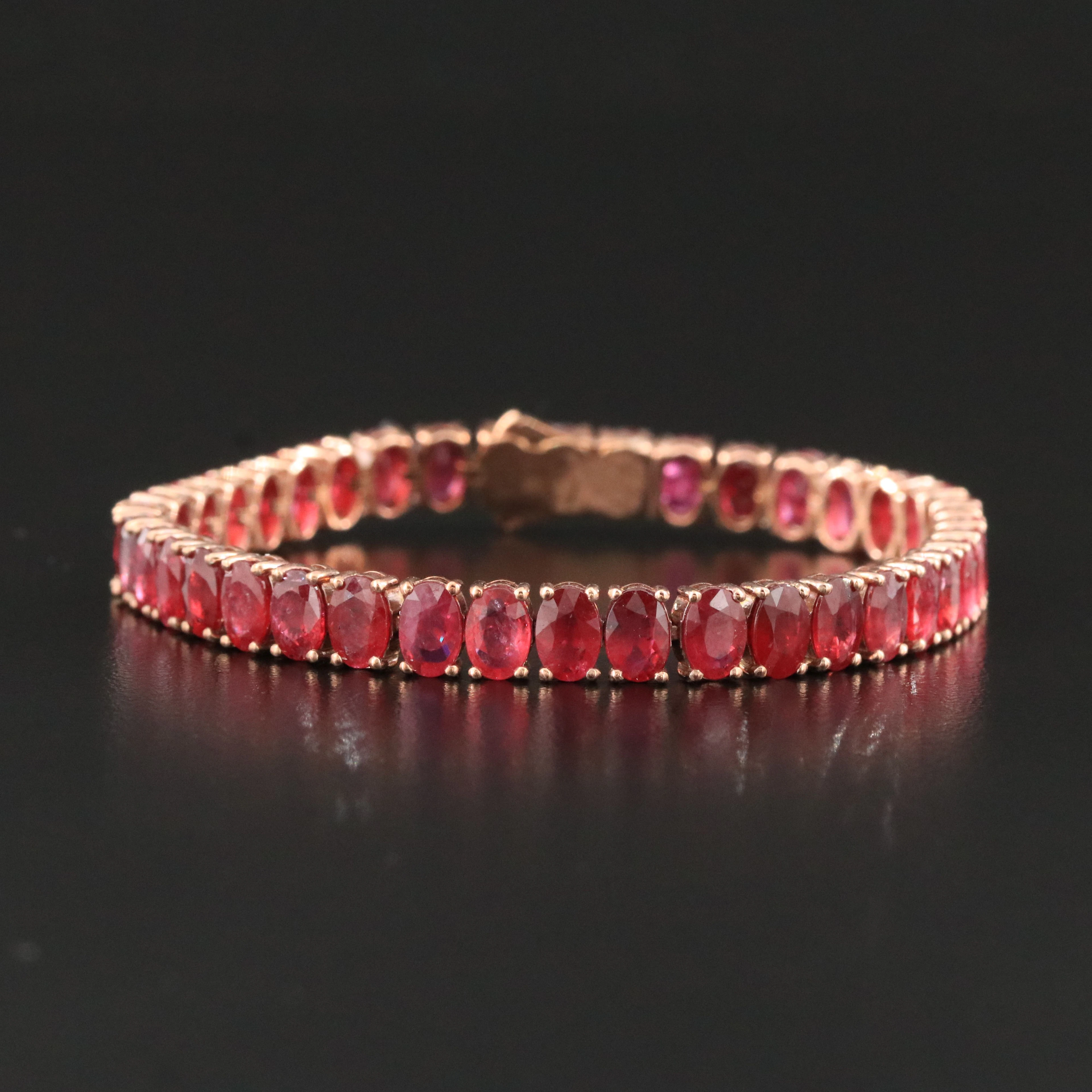 14K Rose Gold 18.96 CTW Ruby Line Bracelet with IGI Report