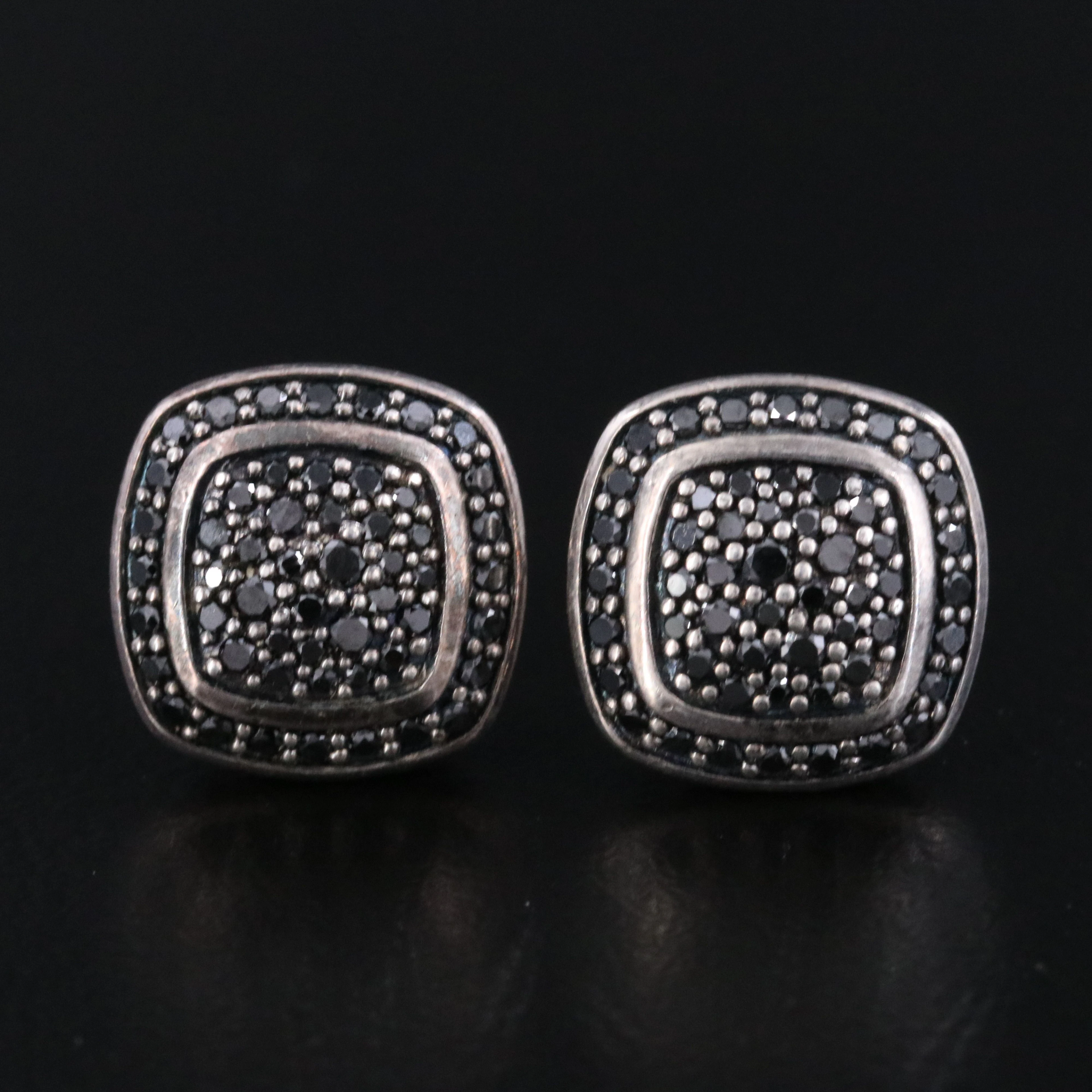 David Yurman Albion Sterling 0.52 CTW Pavé Fancy Black Diamond Earrings
