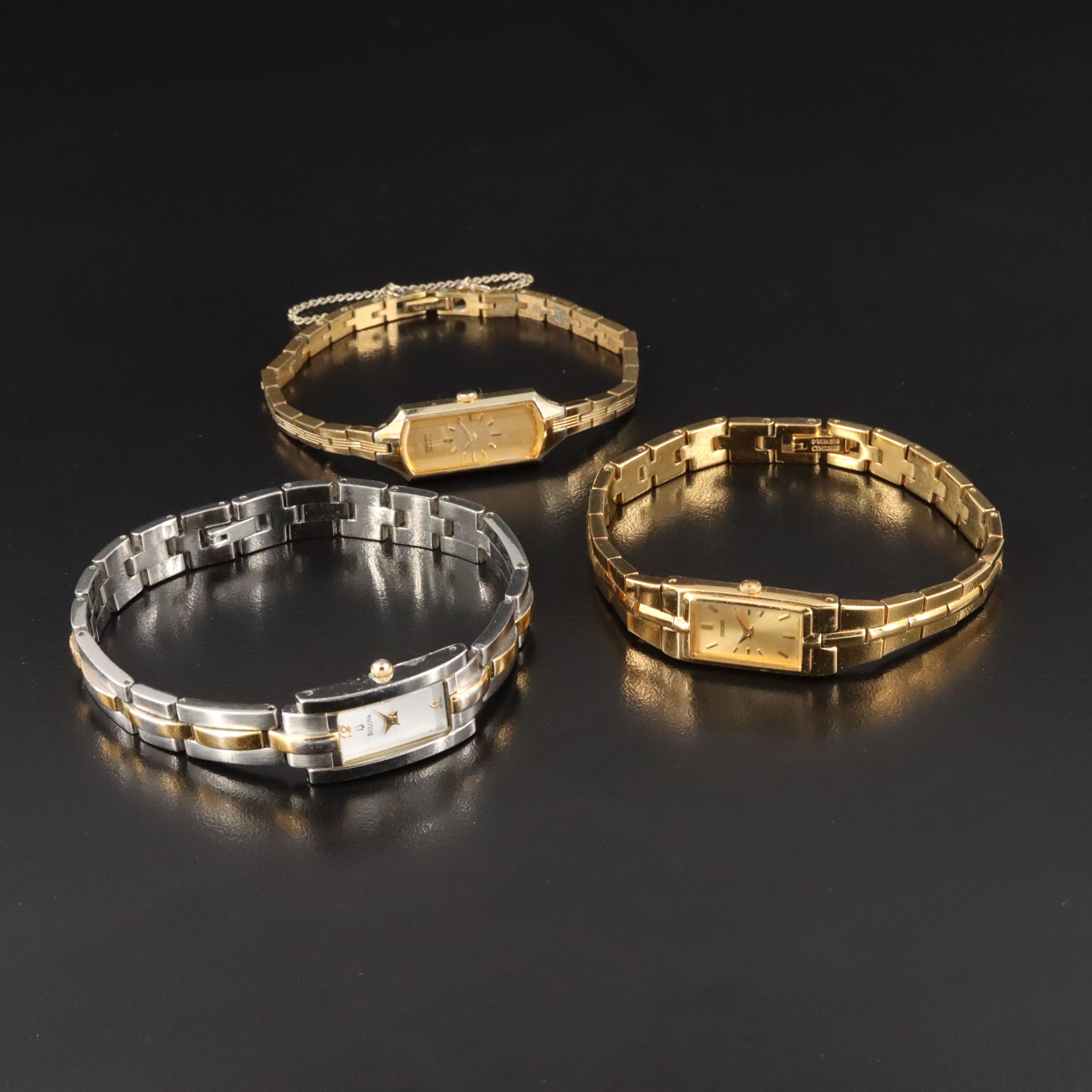 Gold Tone and Two Tone Seiko and Bulova Quartz Dress Watch Selection