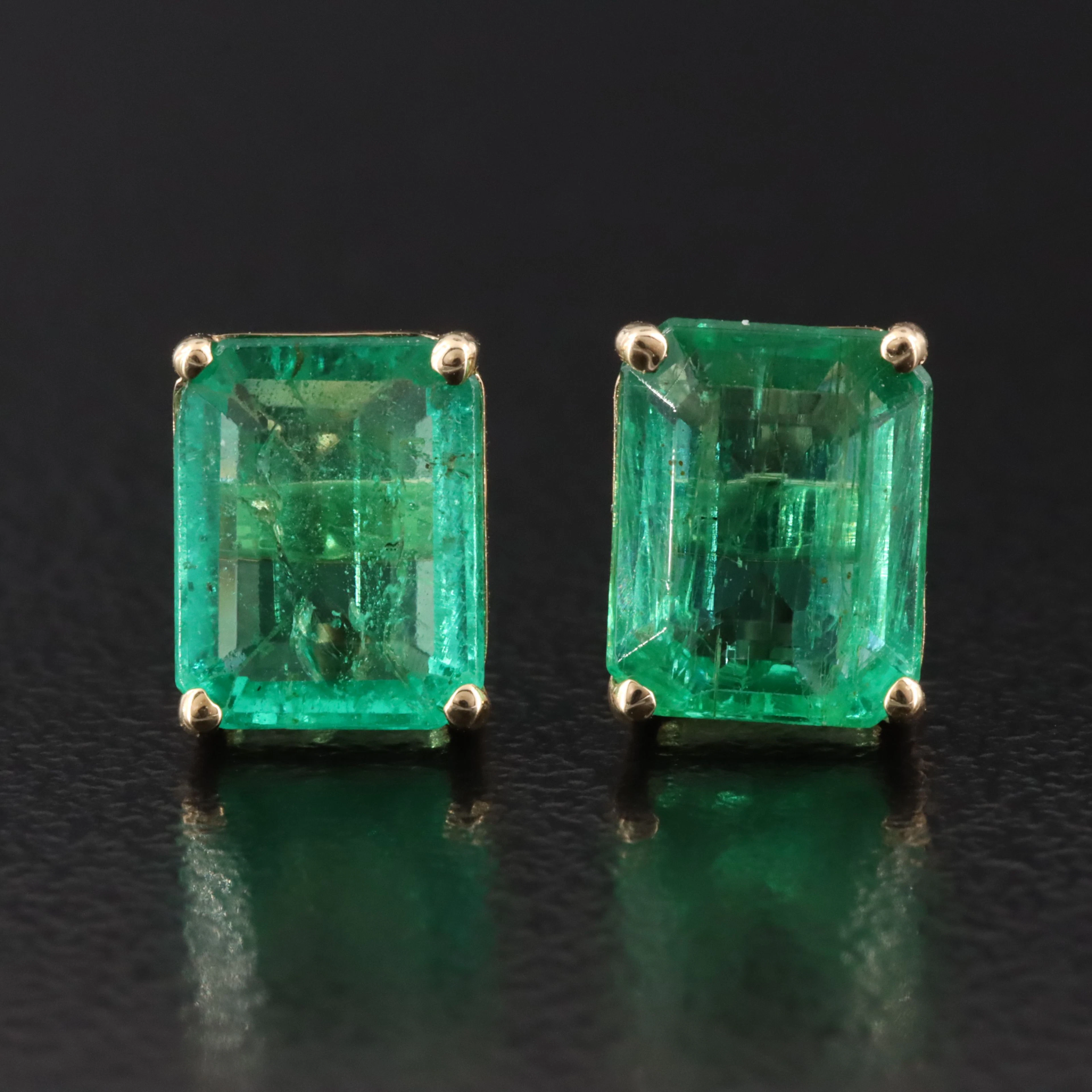 14K 2.51 CTW Emerald Stud Earrings with GIA Report