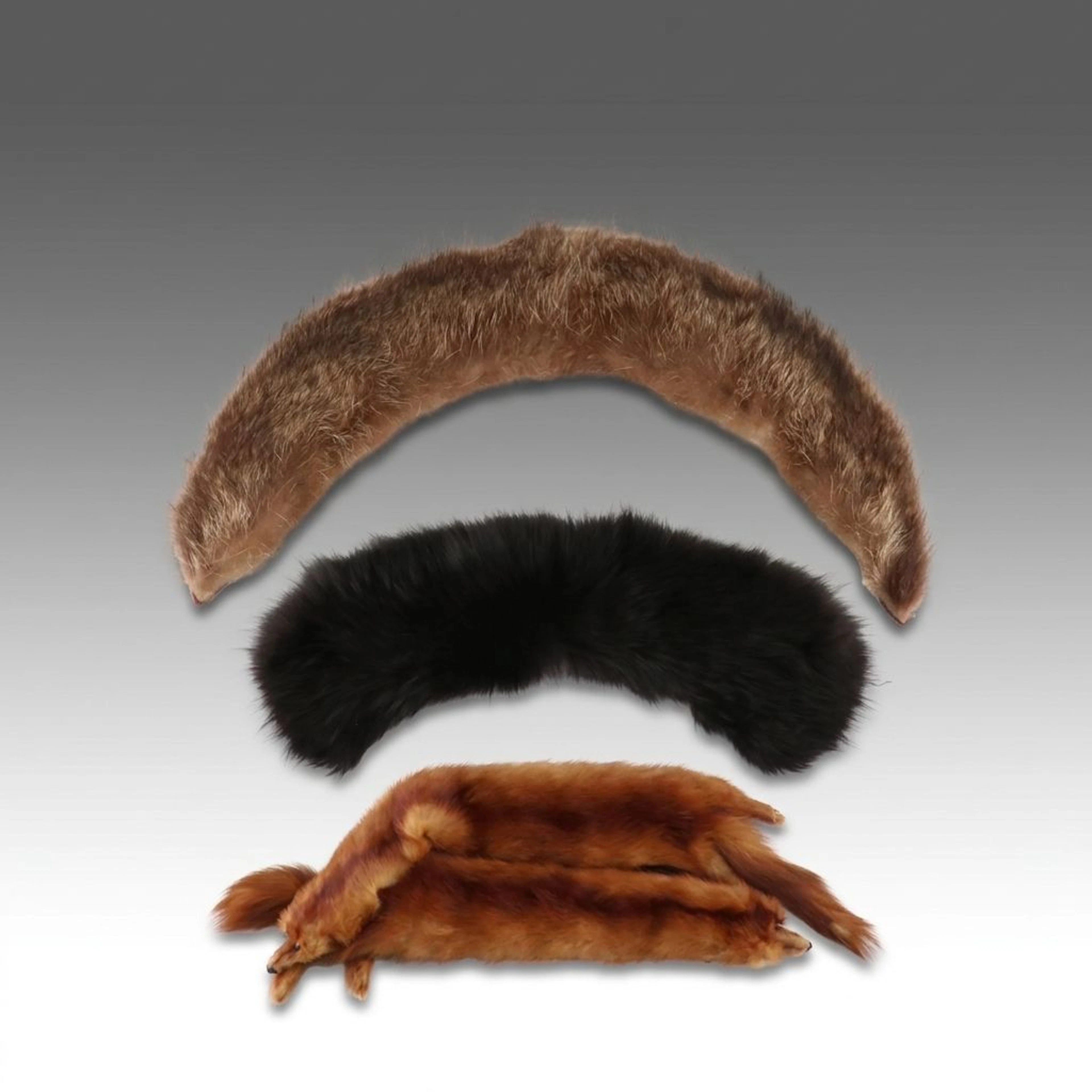 Full Pelt Marten Fur Neck Stole, Raccoon Fur Collar, and Faux Fur Collar