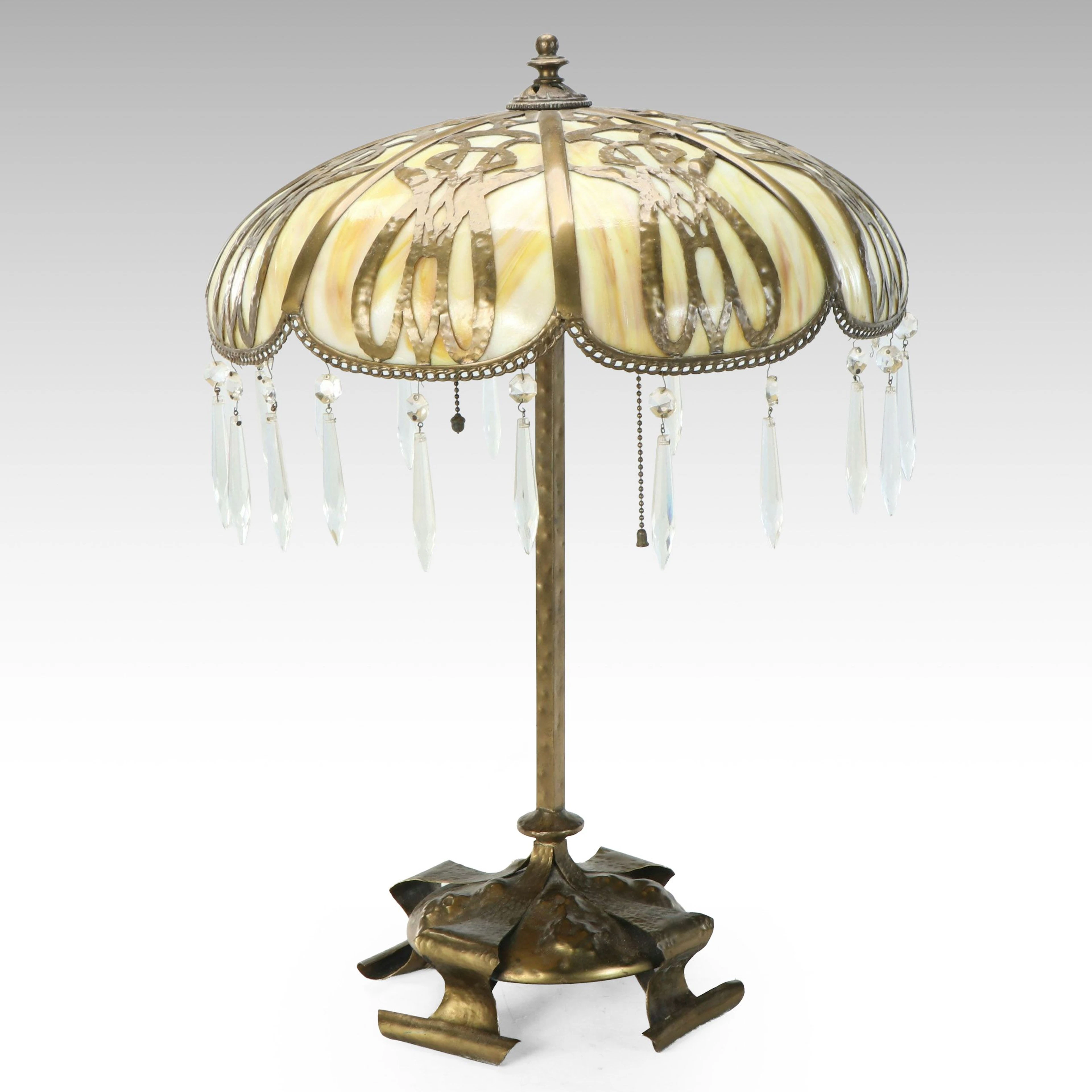Apollo Studios Copper Table Lamp, Bent Panel Original Glass Shade
