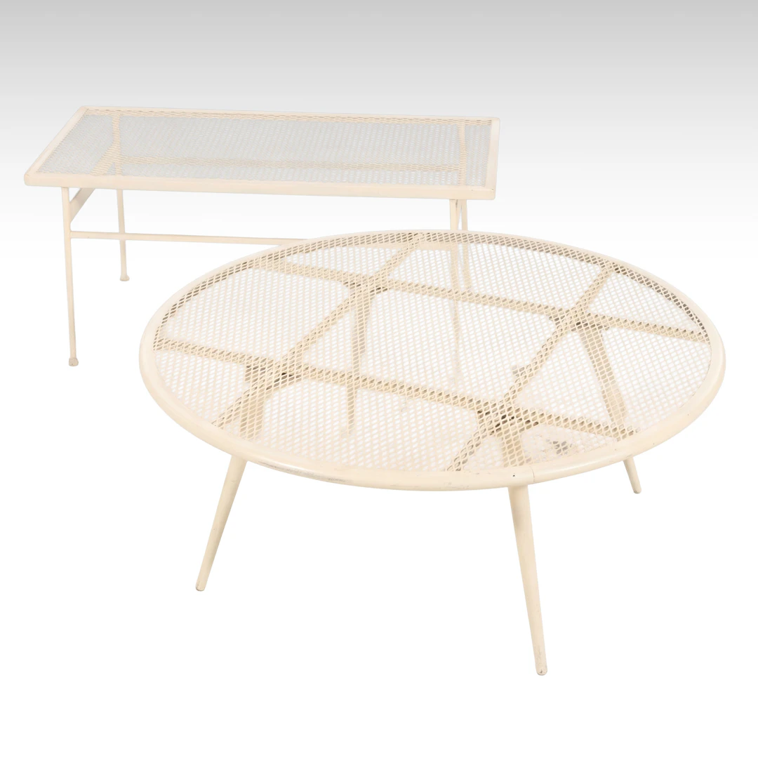 Two Mid Century Modern Style Mesh Metal Patio Coffee Tables
