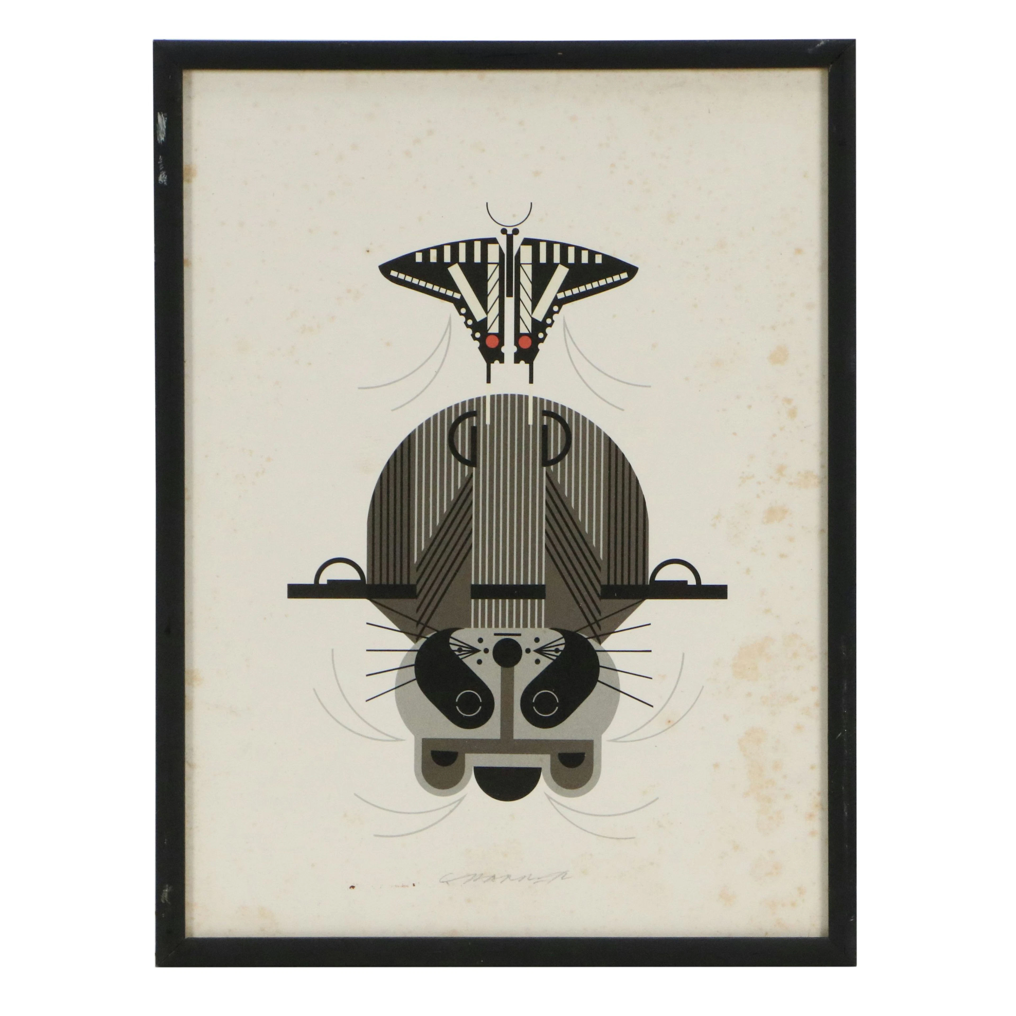 Charley Harper Modernist Lithograph "Raccrobat," 1978