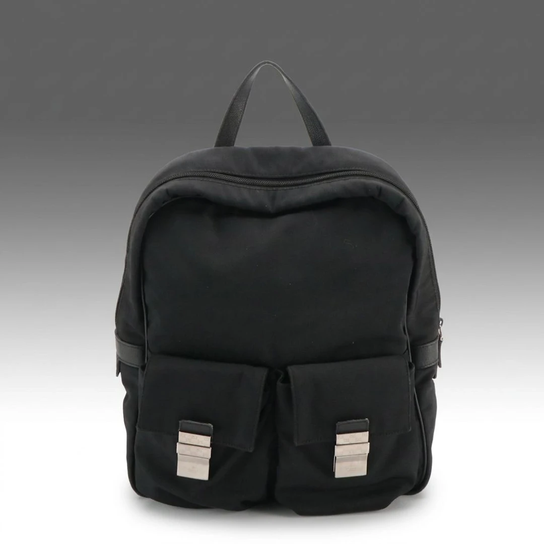 Gucci Black Nylon and Textured Leather Backpack