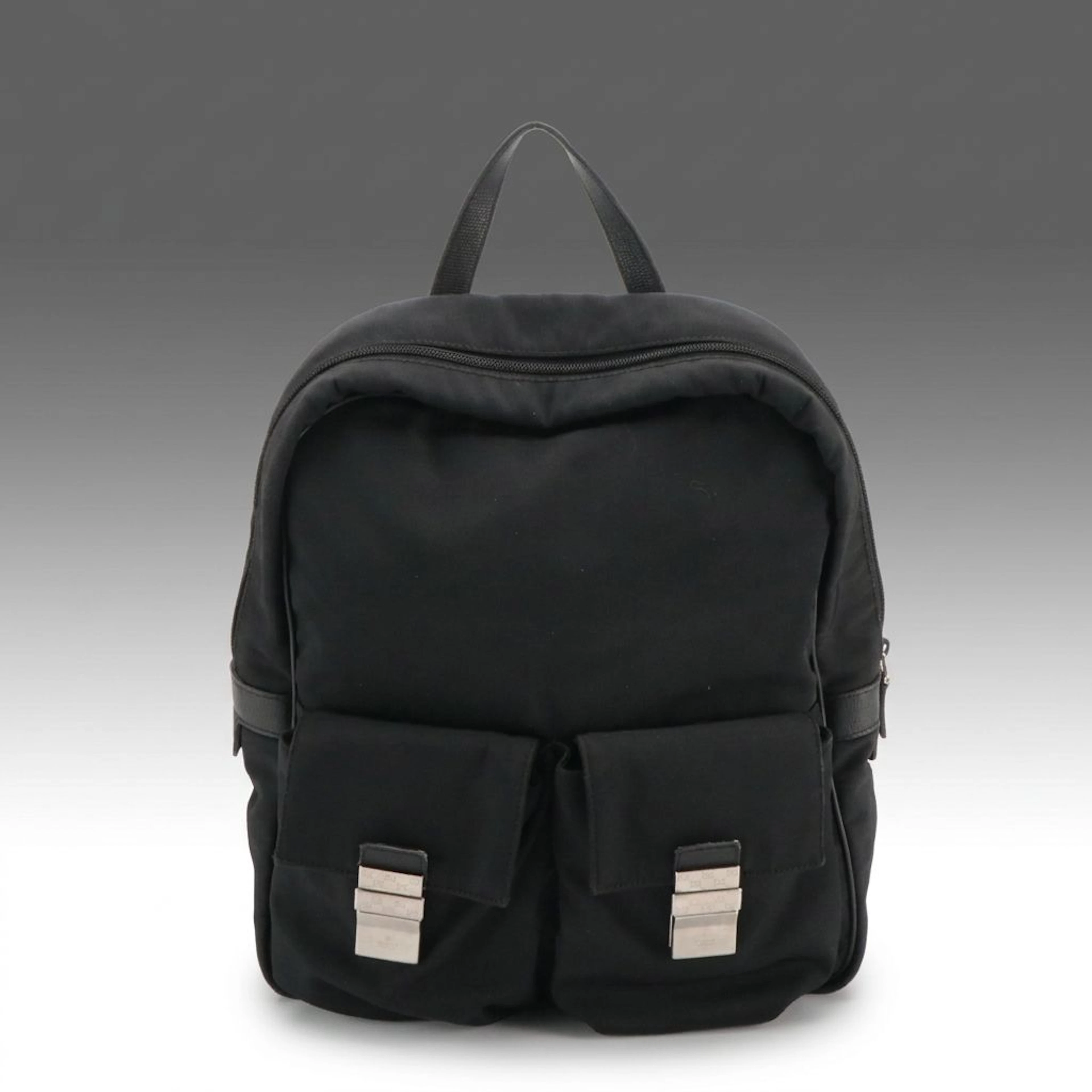 Gucci Black Nylon and Textured Leather Backpack