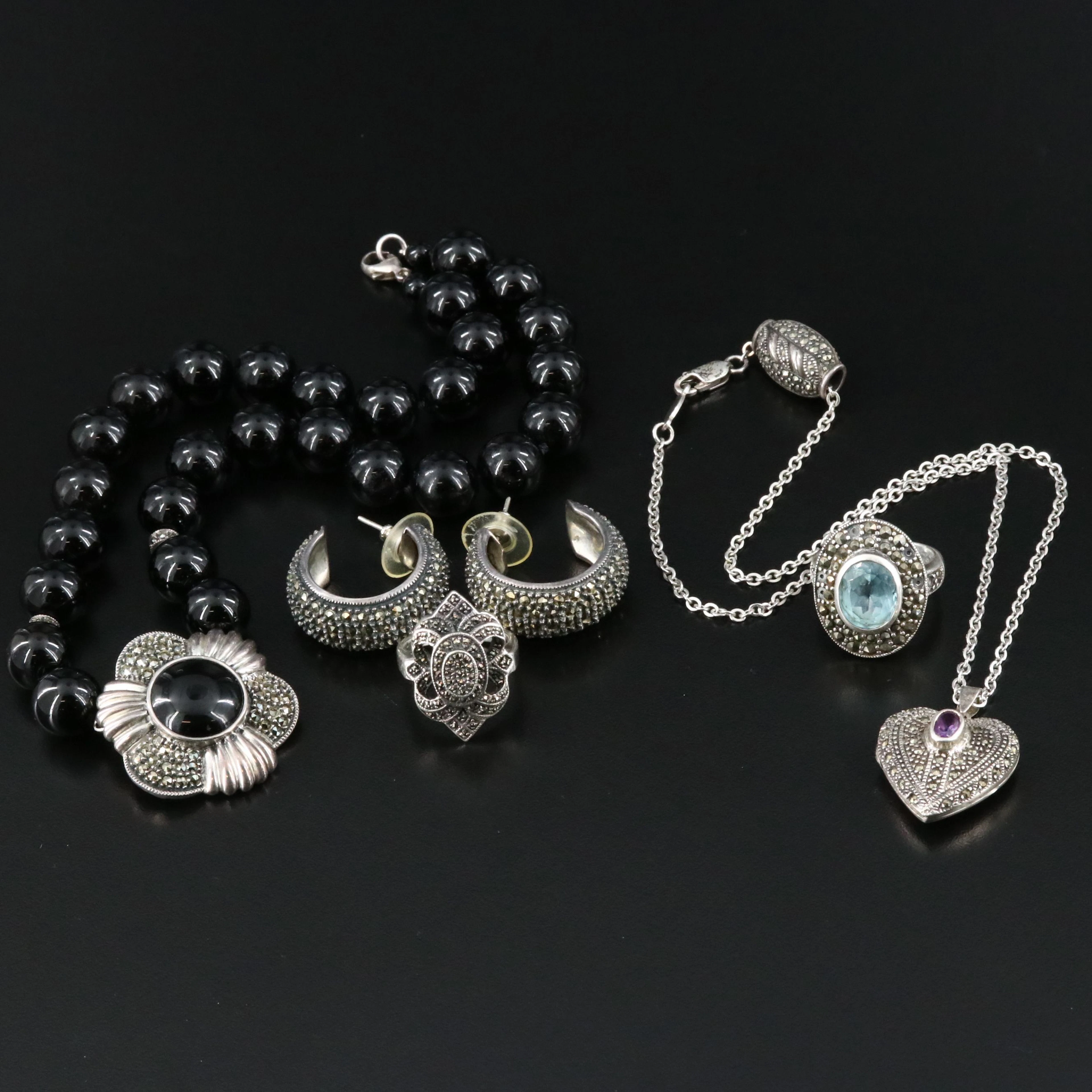 Judith Jack, Amethyst and Blue Topaz Featured in Sterling Marcasite Jewelry