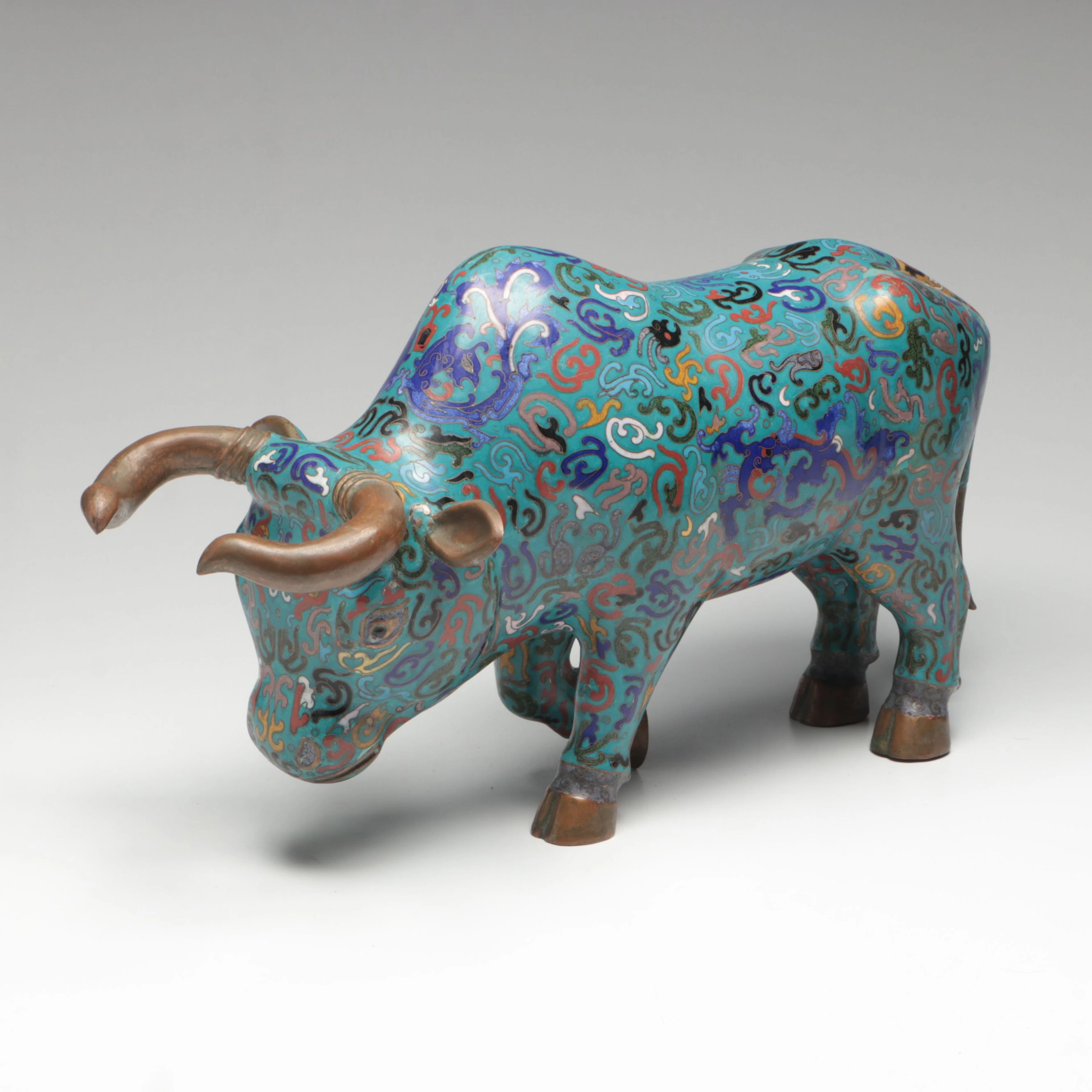 Chinese Cloisonné Enamel Charging Bull