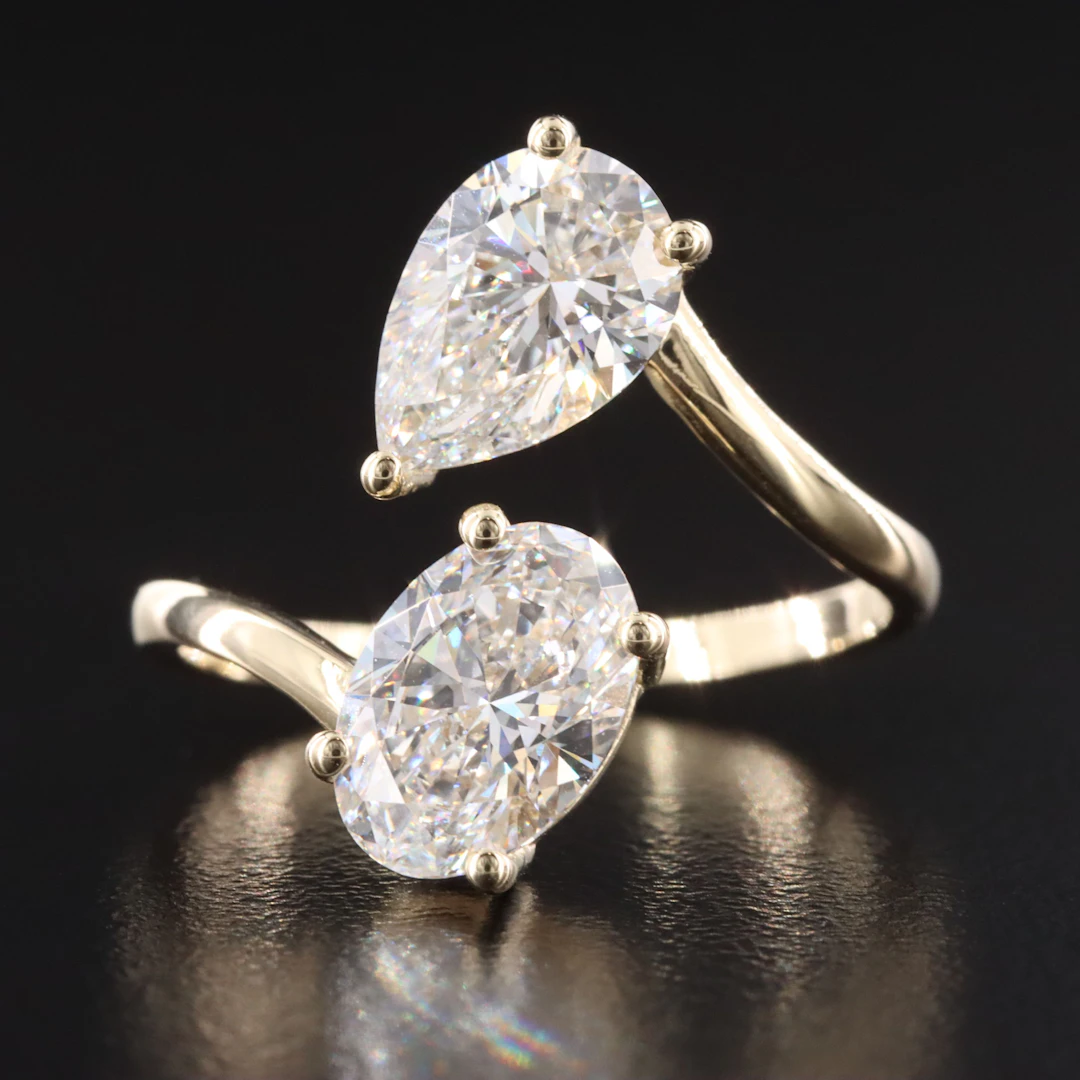 14K 3.04 CTW Lab Grown Diamond Toi et Moi Ring with IGI Report