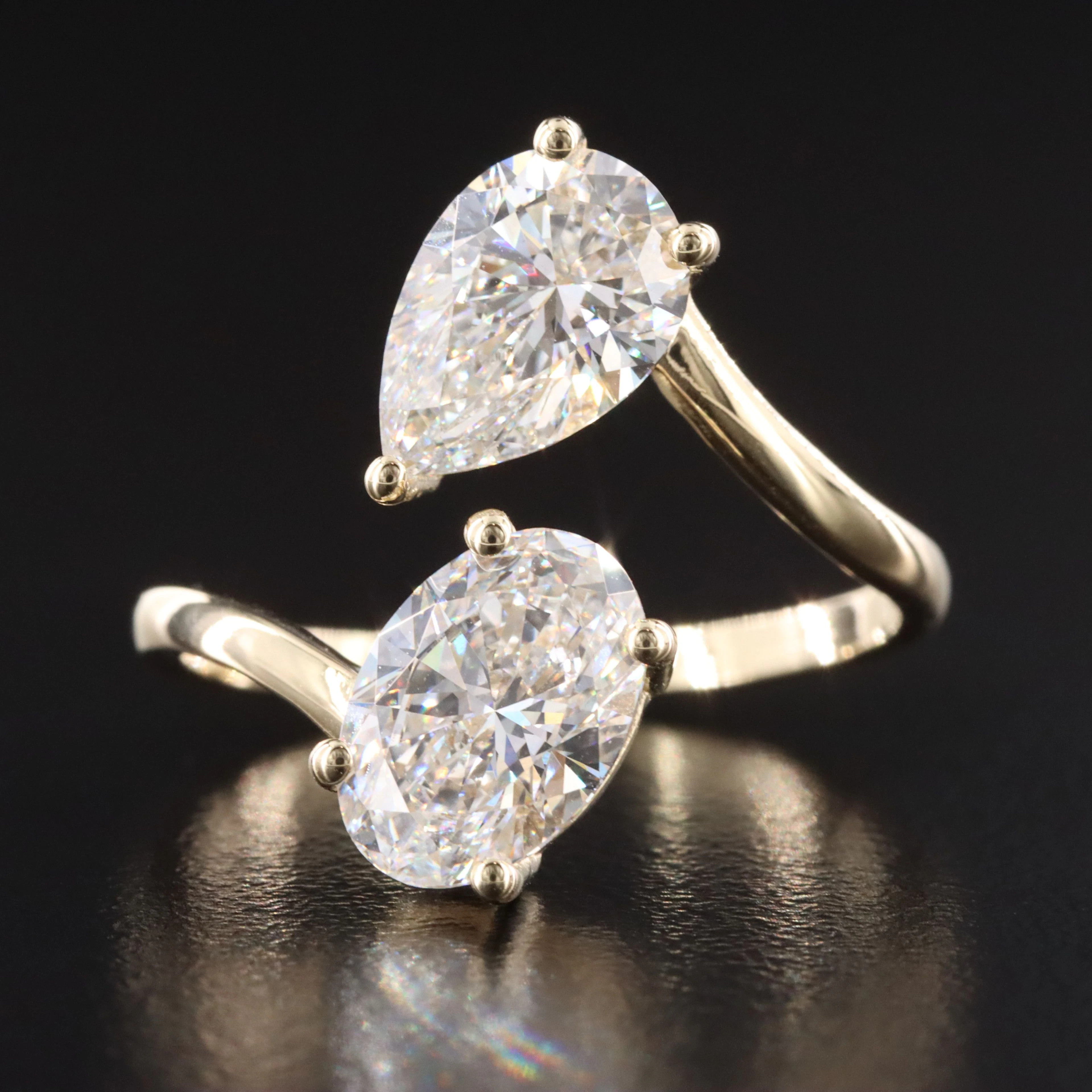 14K 3.04 CTW Lab Grown Diamond Toi et Moi Ring with IGI Report