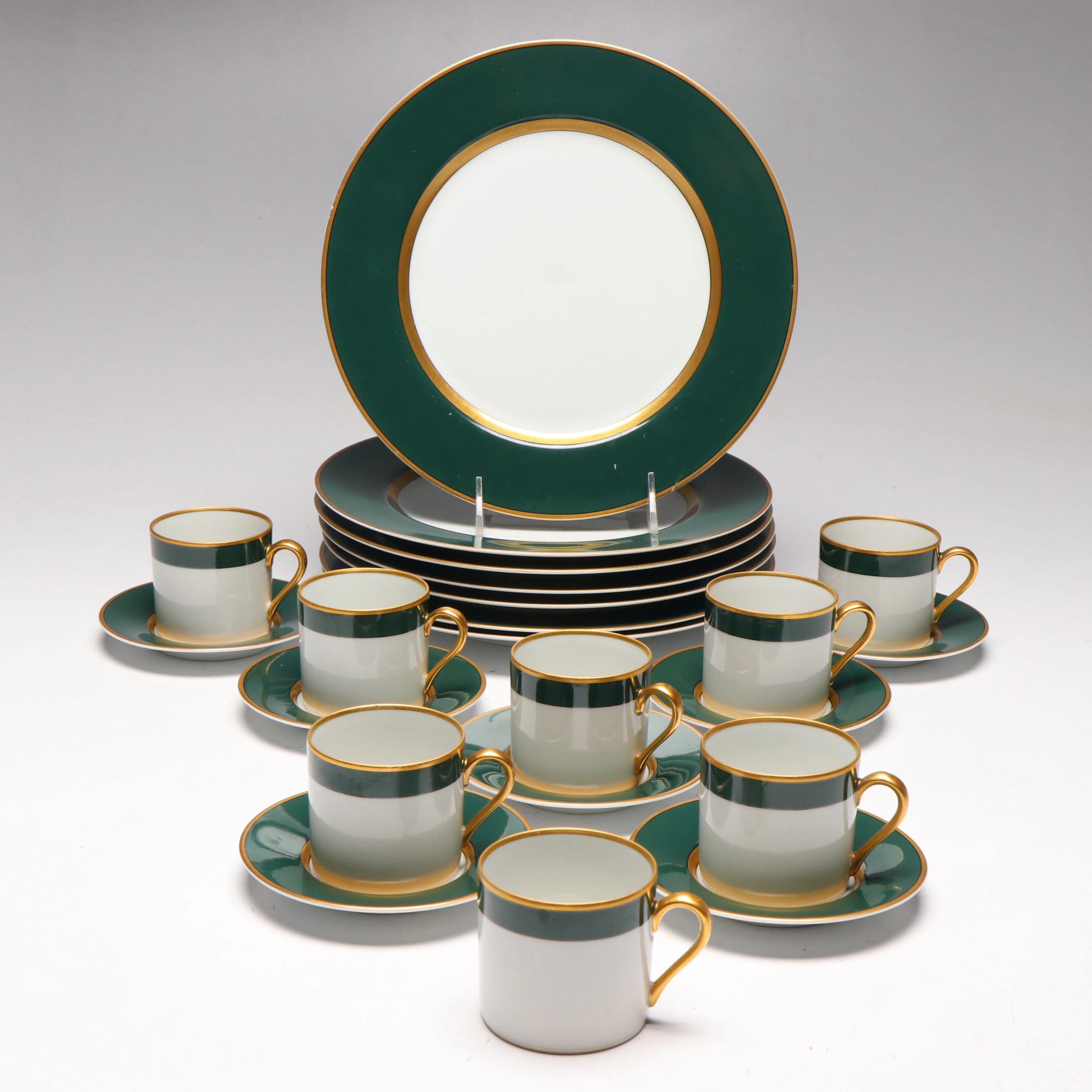 Fitz & Floyd "Renaissance" Porcelain Dinner Plates and Demitasse Cups