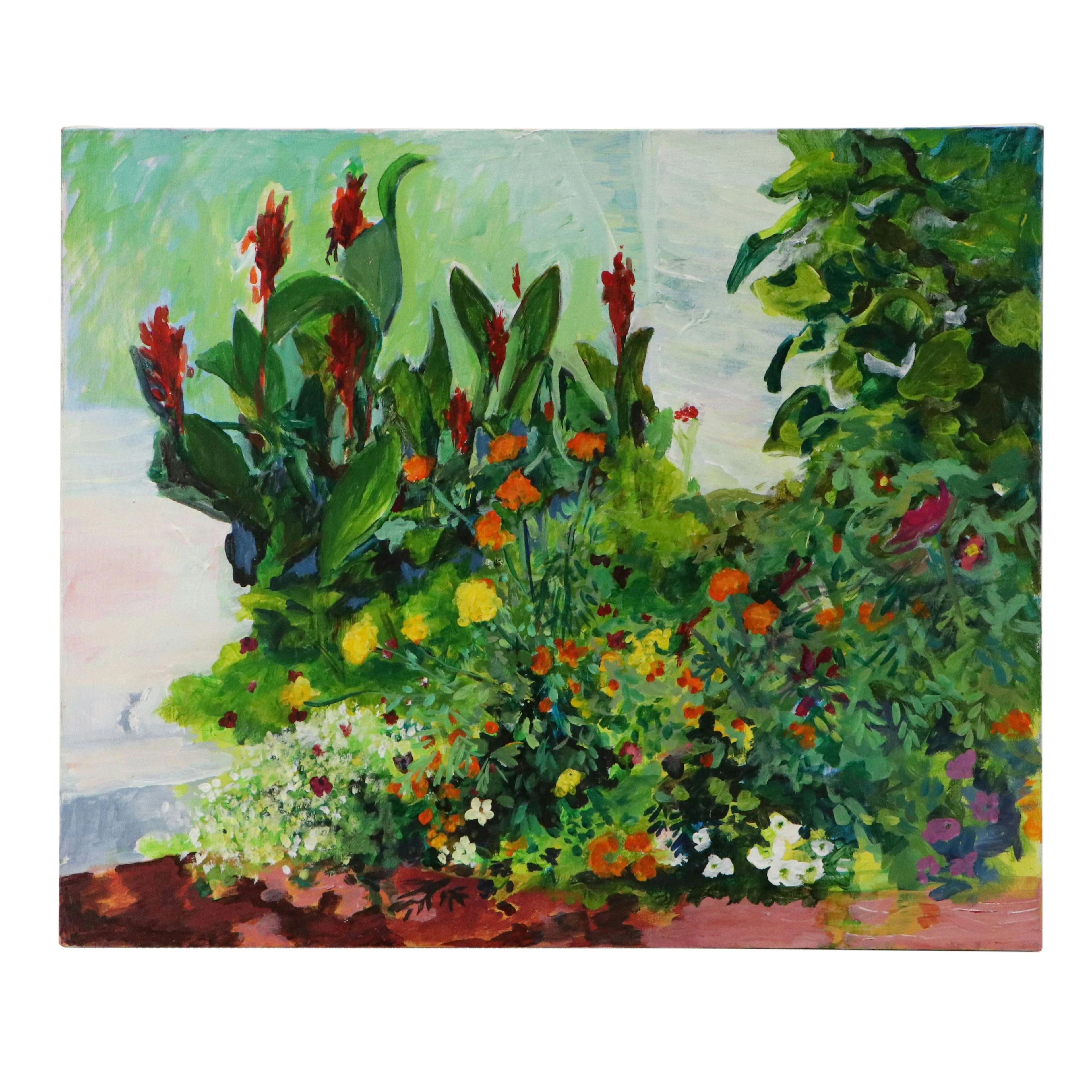 Acrylic Painting of Flowering Garden, 21st Century