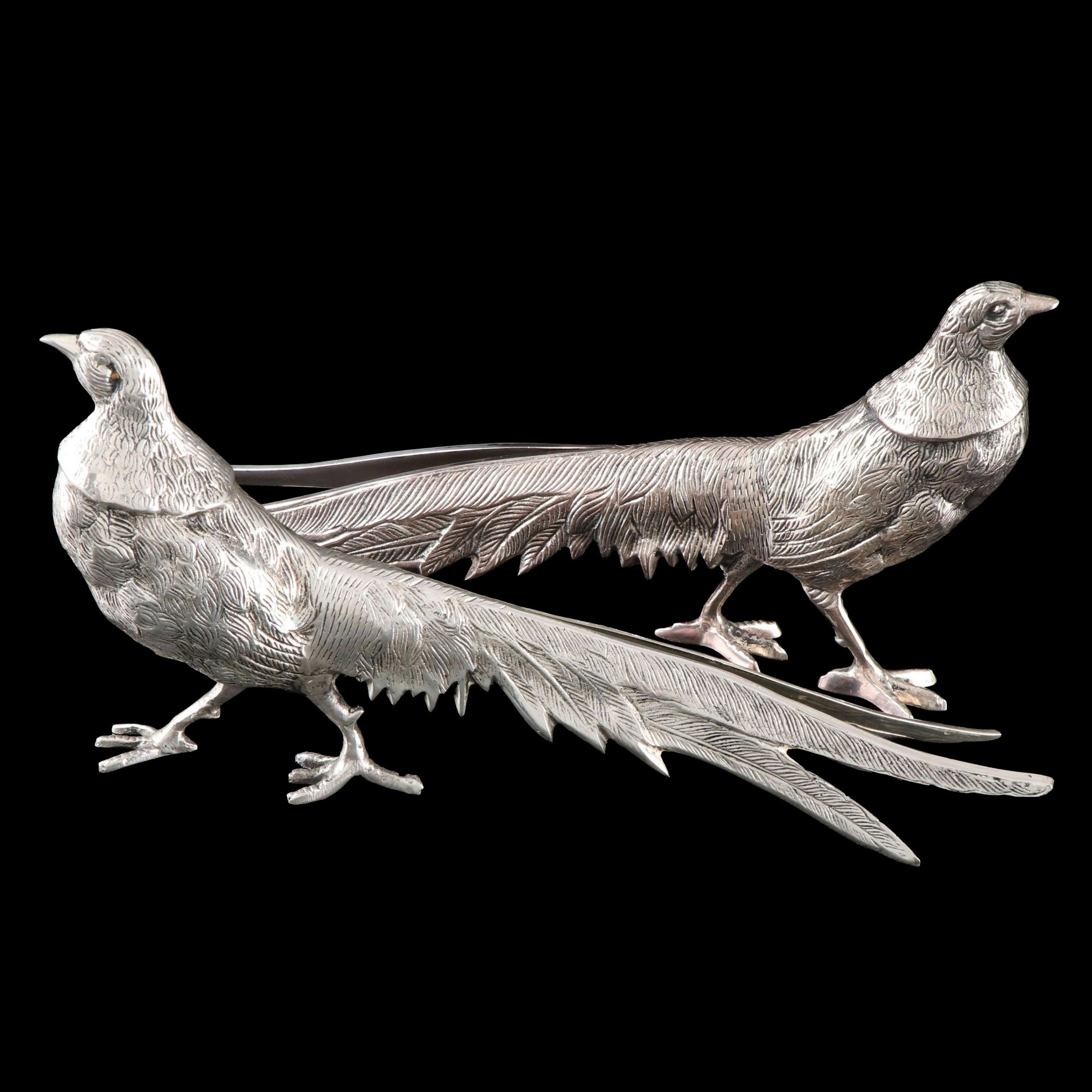 Hollywood Regency Style Pheasant Silver Plate Figurines