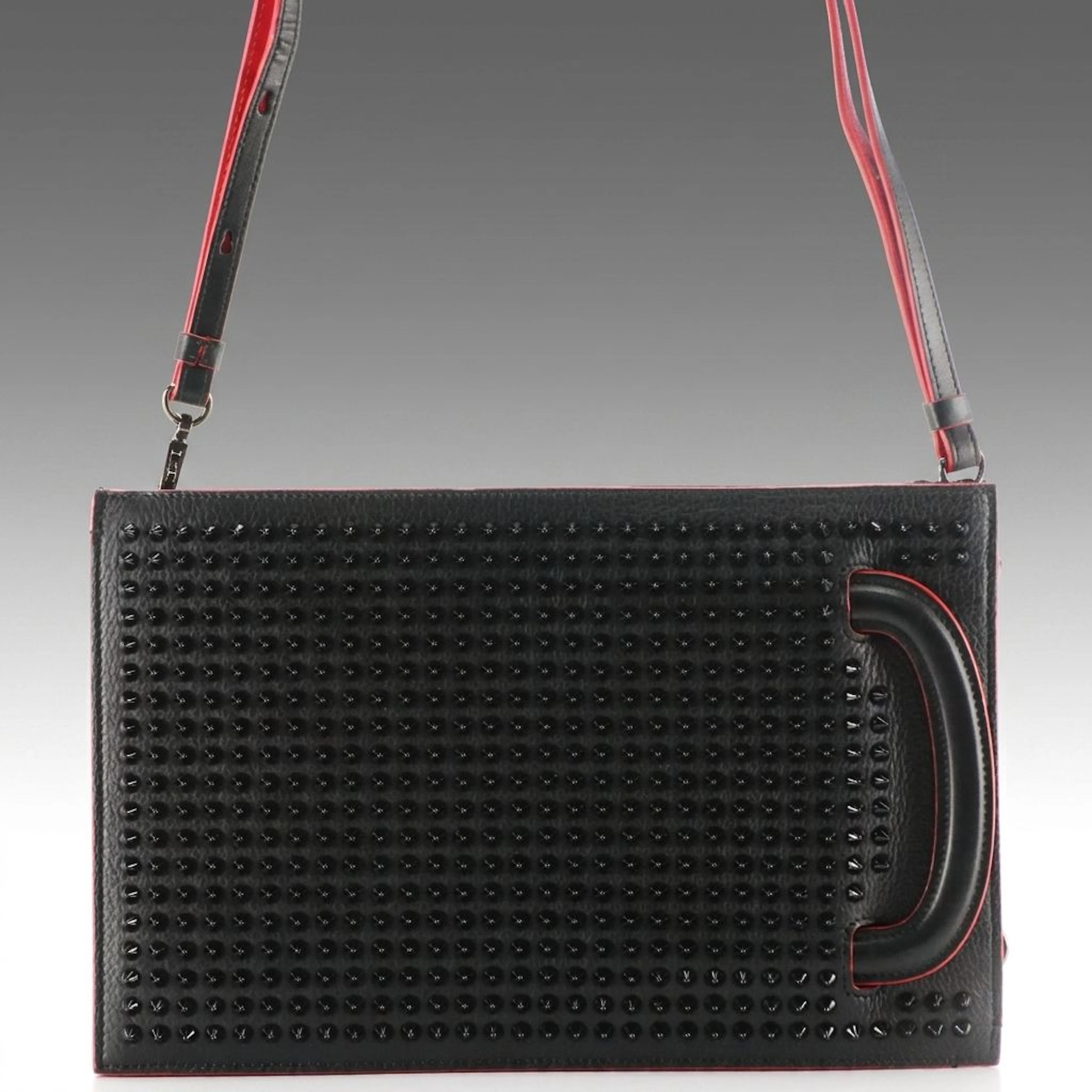 Christian Louboutin Trick Track Spike Two-Way Bag in Black Calfskin Leather
