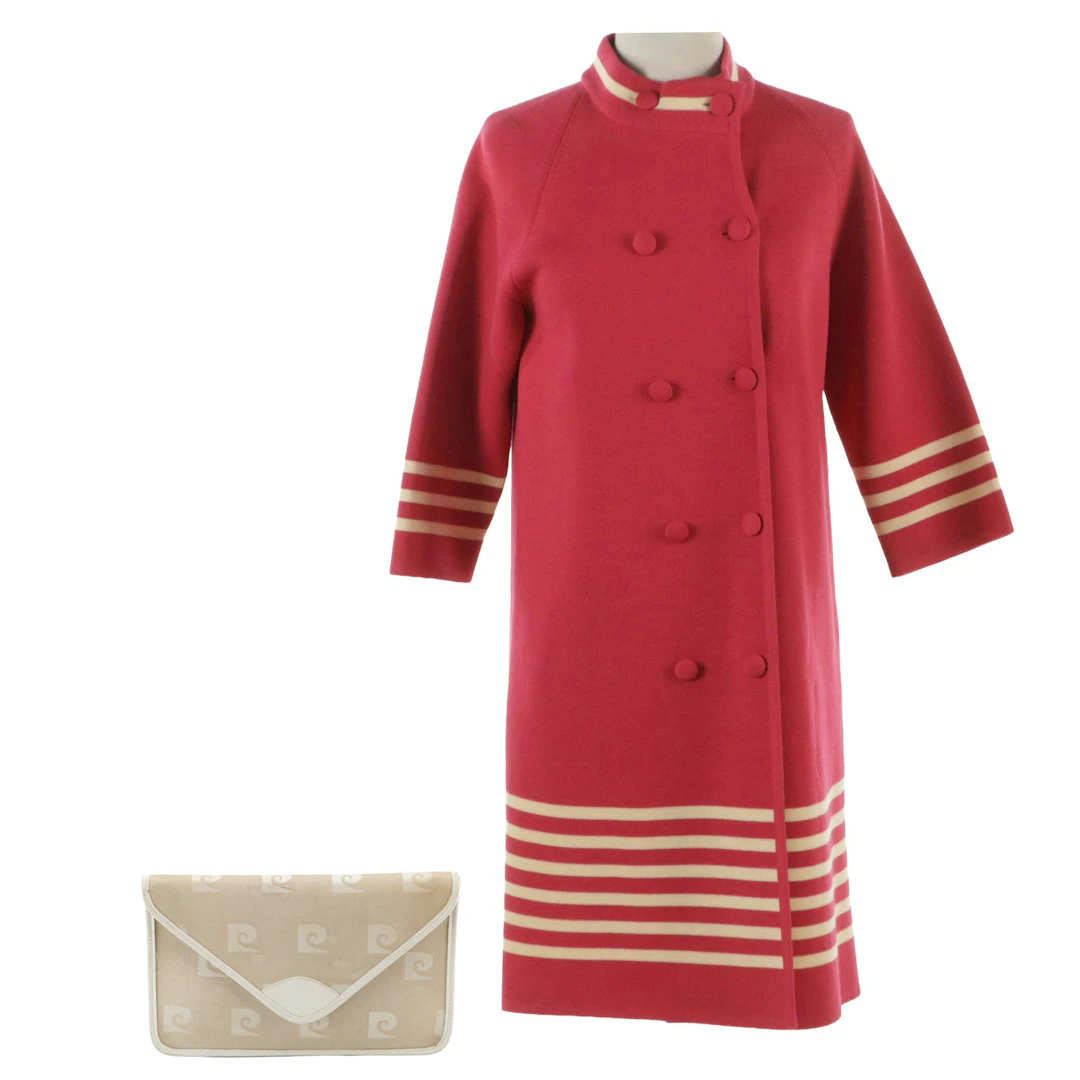 Pierre Cardin Vintage Embroidered Canvas Clutch, Other Hot Pink Knit Wool Coat