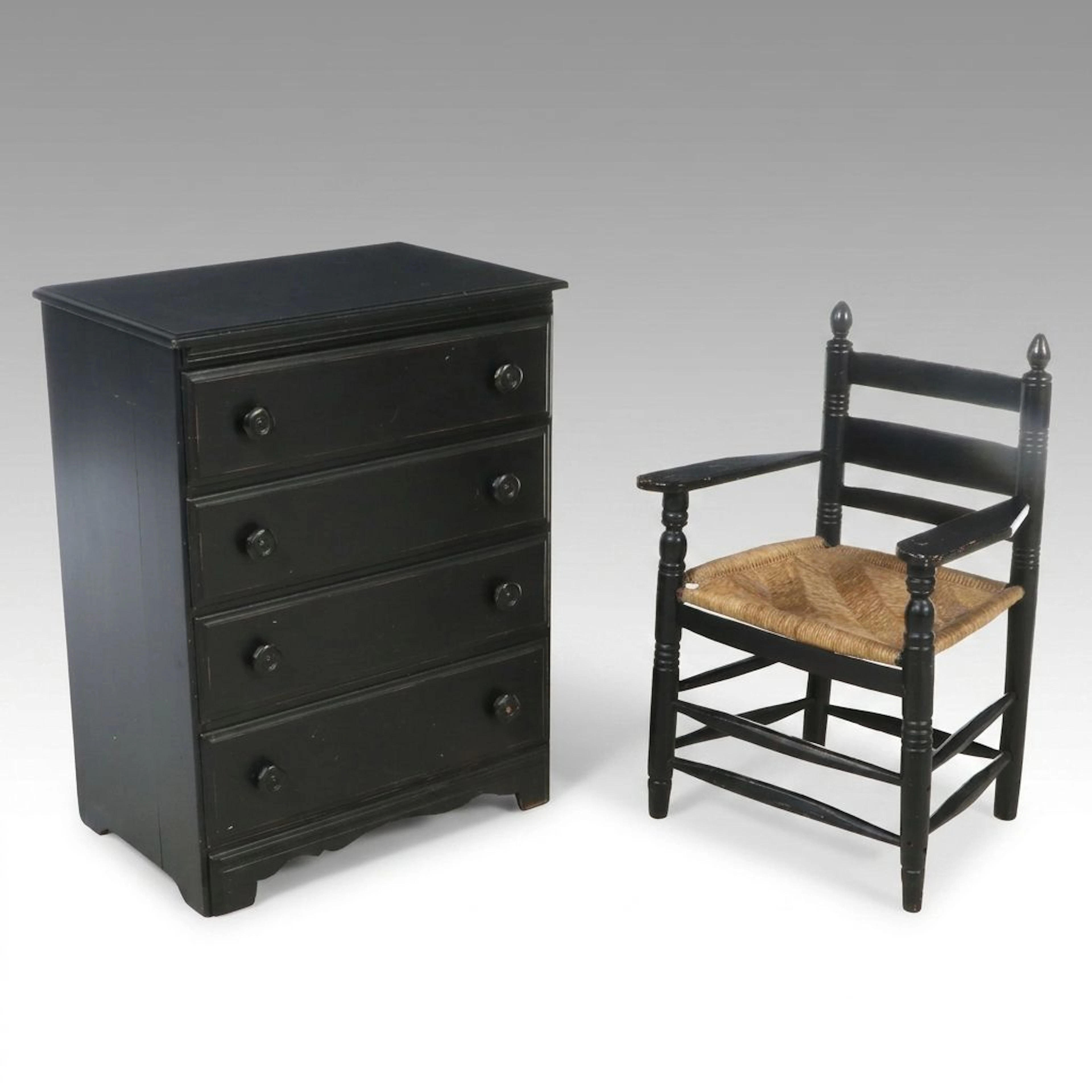 Colonial Style Painted Drop-Front Desk and Ladder-Back Armchair