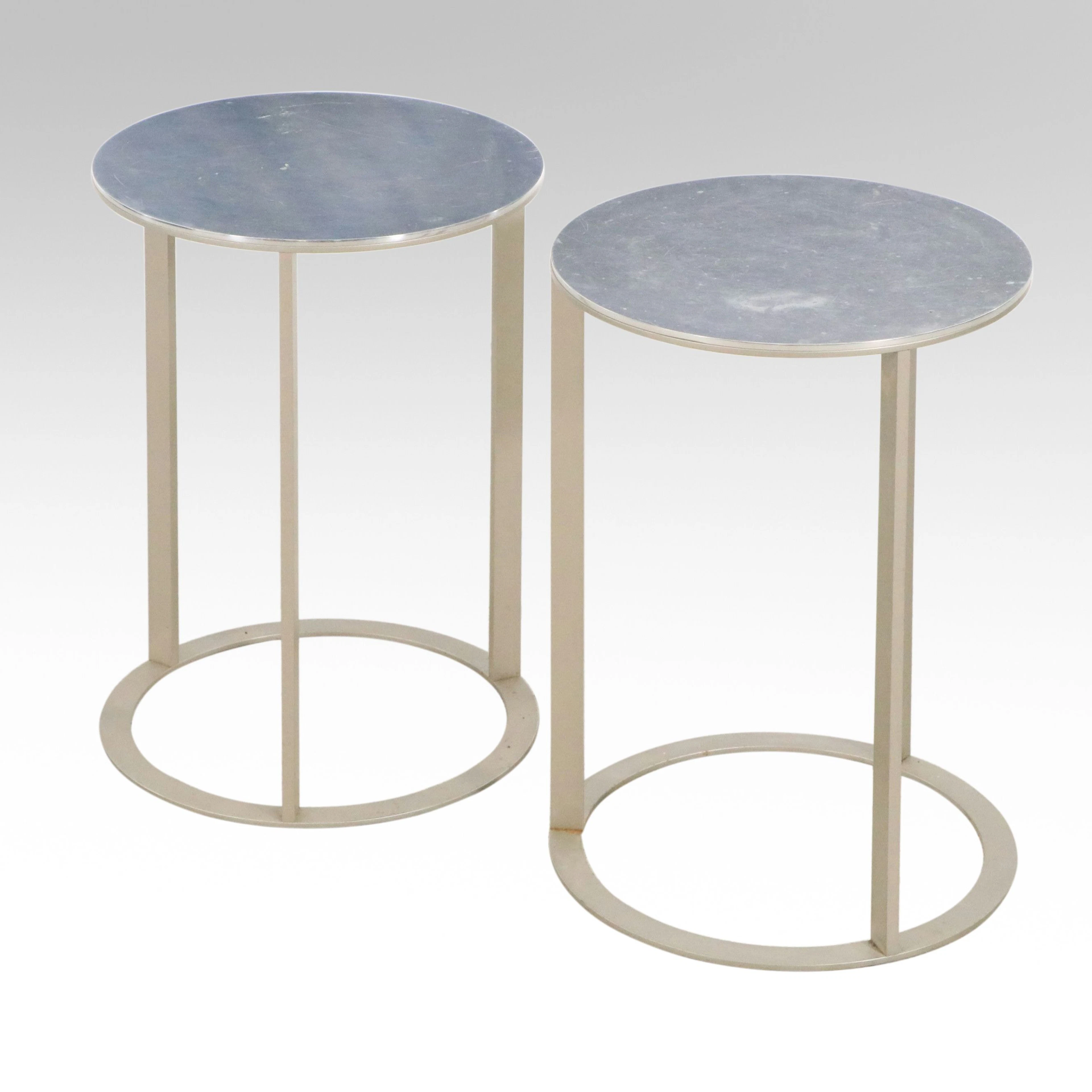 Pair of B&B Italia "Simplice" Modern Silver Tone Metal Accent Tables