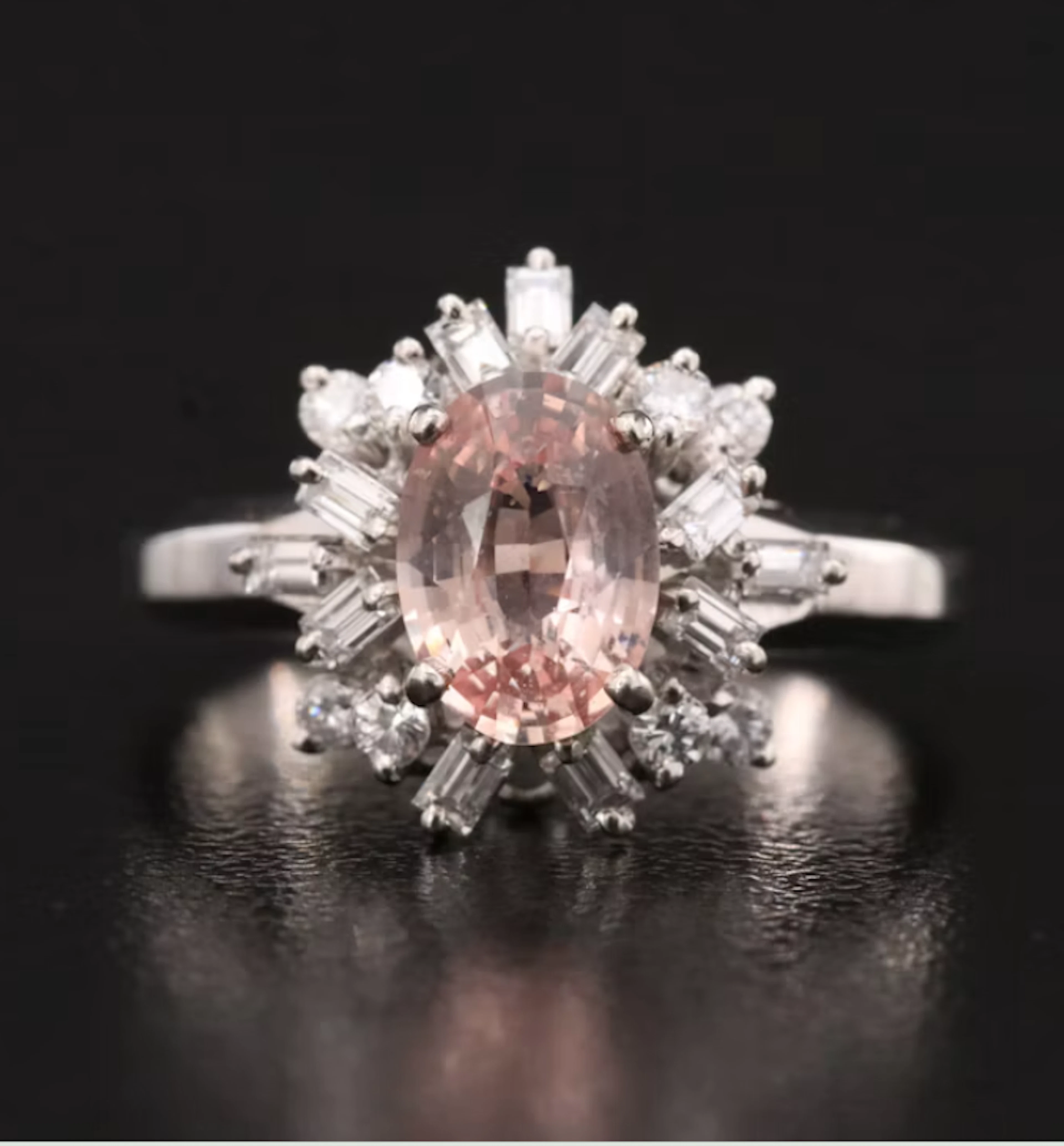 Platinum 1.26 CT Padparadscha Sapphire and 0.54 CTW Diamond Ring with