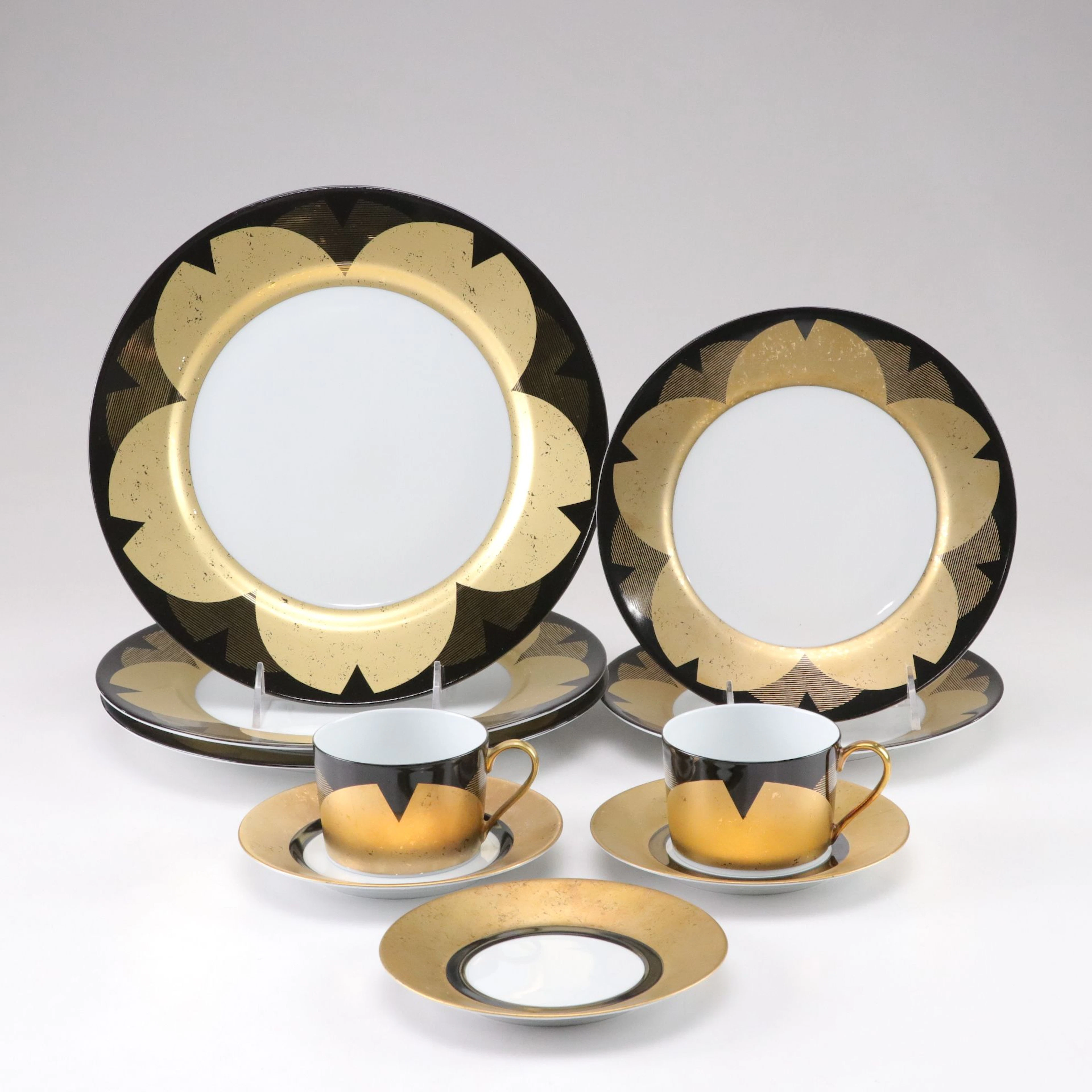 Kenzo Takada For Royal Limoges "Kin Zakura" Gold and Black Porcelain Dinnerware