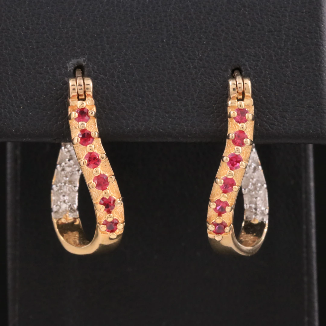 Sterling Inside-Out Ruby and Diamond Hoop Earrings