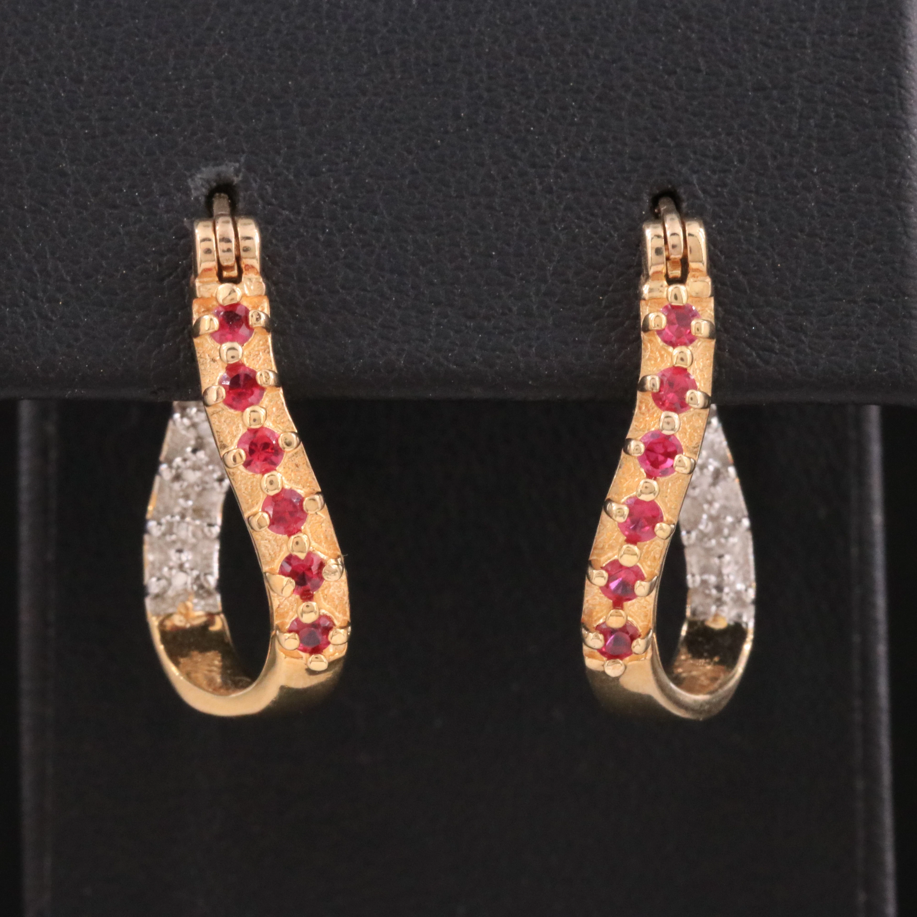 Sterling Inside-Out Ruby and Diamond Hoop Earrings