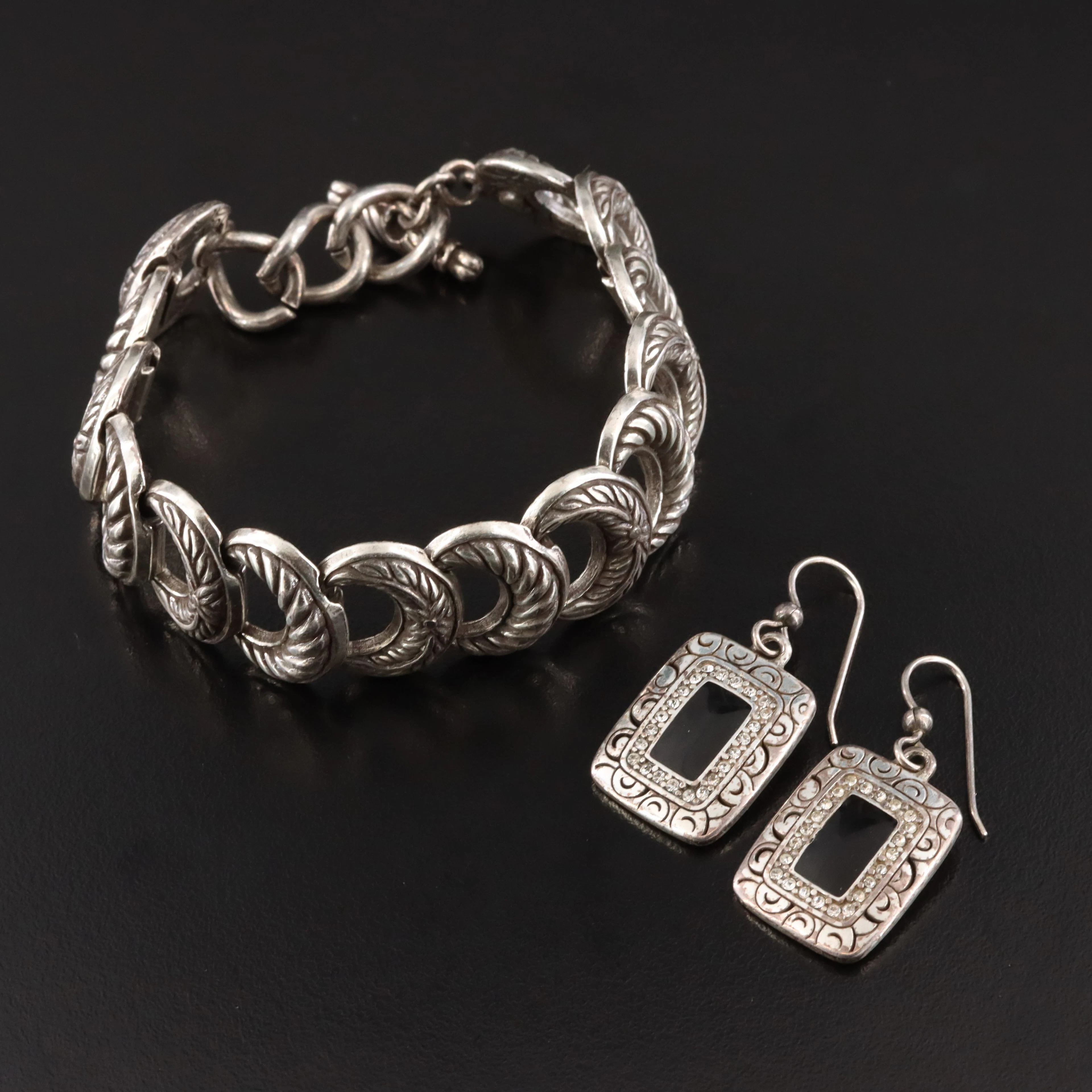 Brighton Crescent Link Bracelet with Rhinestone and Enamel Earrings