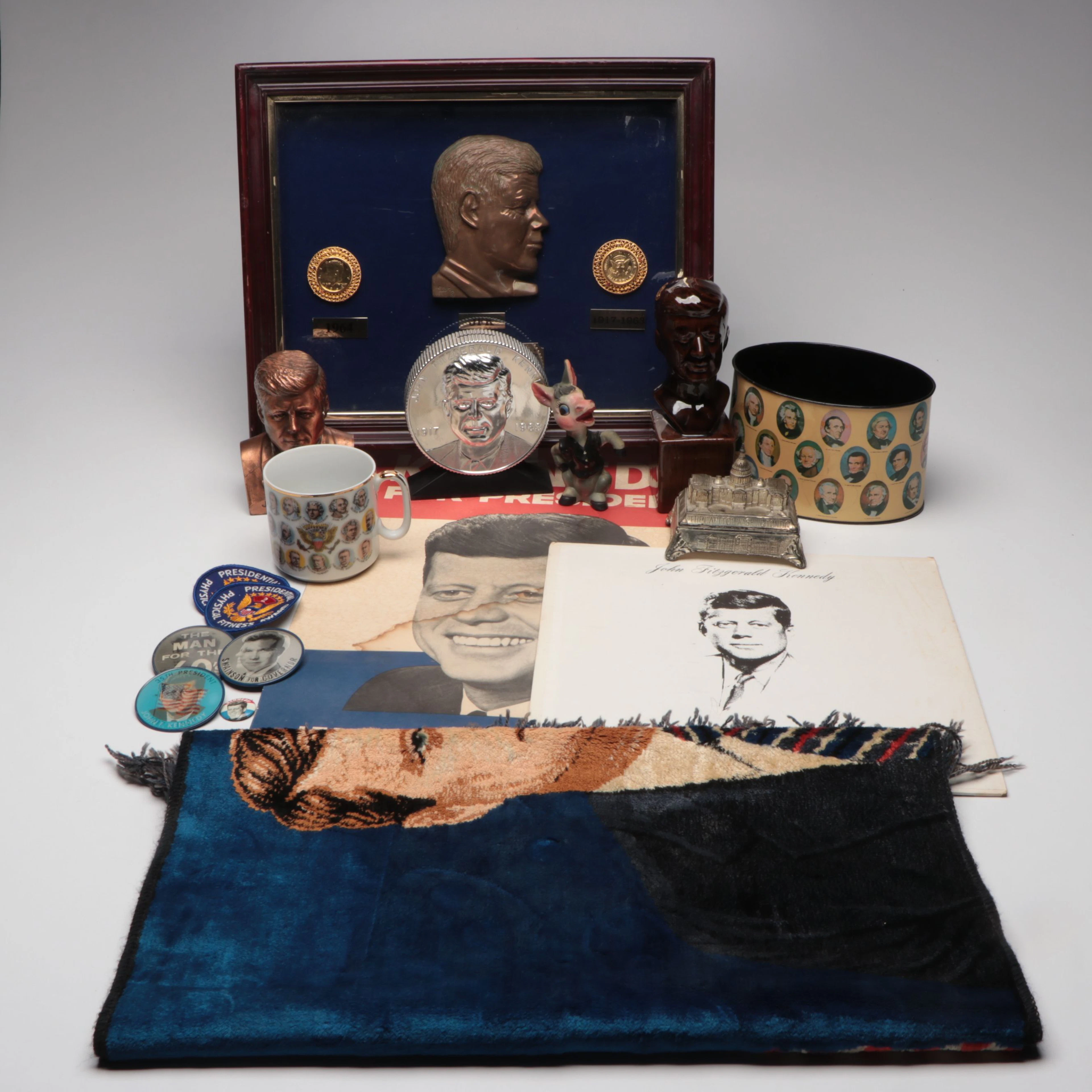 John F. Kennedy Poster and Fringed Textile with More Political Collectibles
