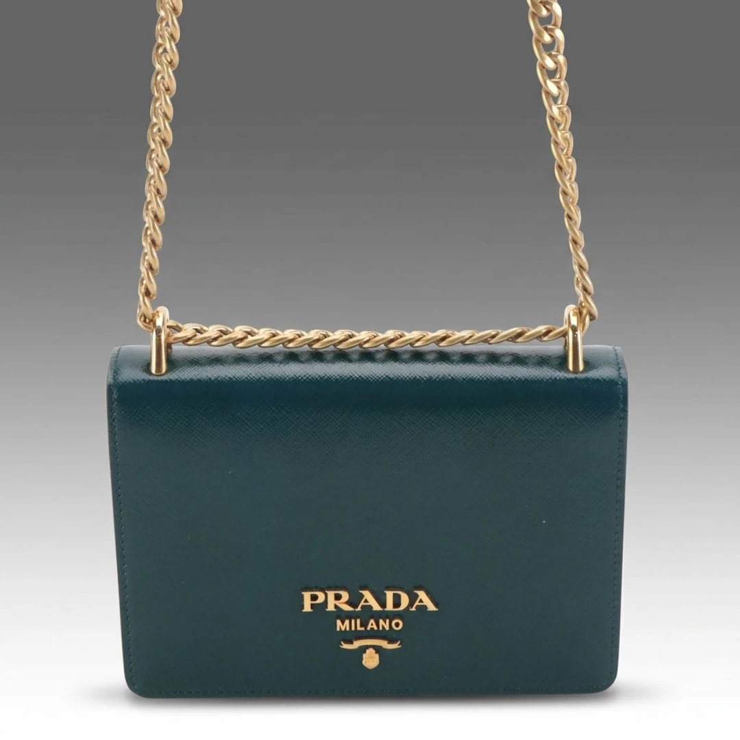 Prada Logo Mini Flap Bag 1BD133 in Cobalt Saffiano Patent Leather