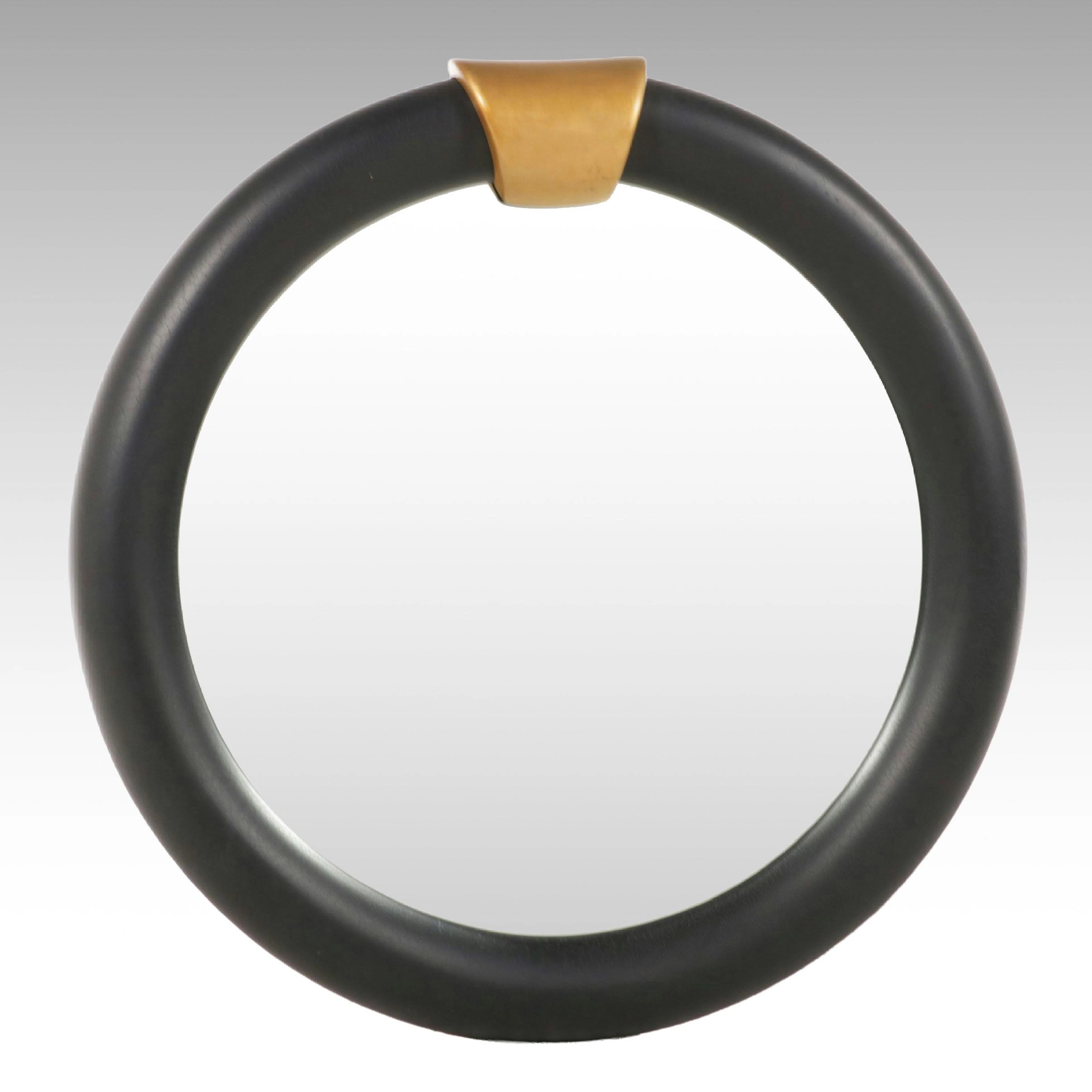 Round Black and Gold-Tone Accent Wall Mirror
