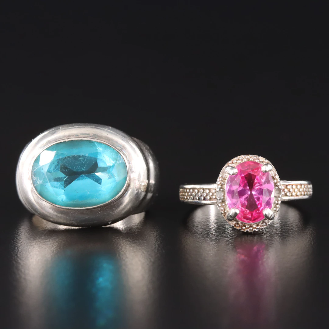 Sterling Pink Sapphire, Diamond and Glass Rings