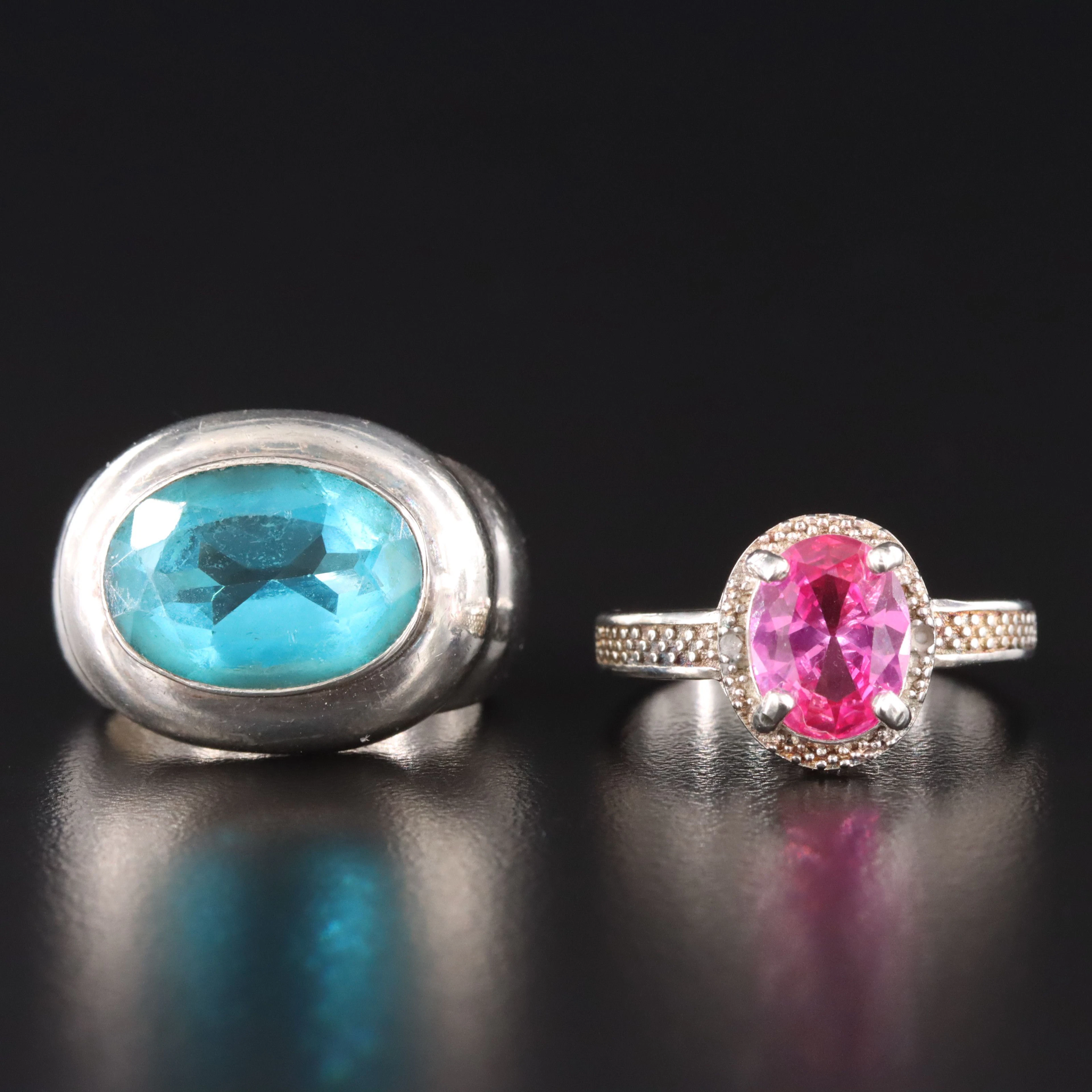 Sterling Pink Sapphire, Diamond and Glass Rings