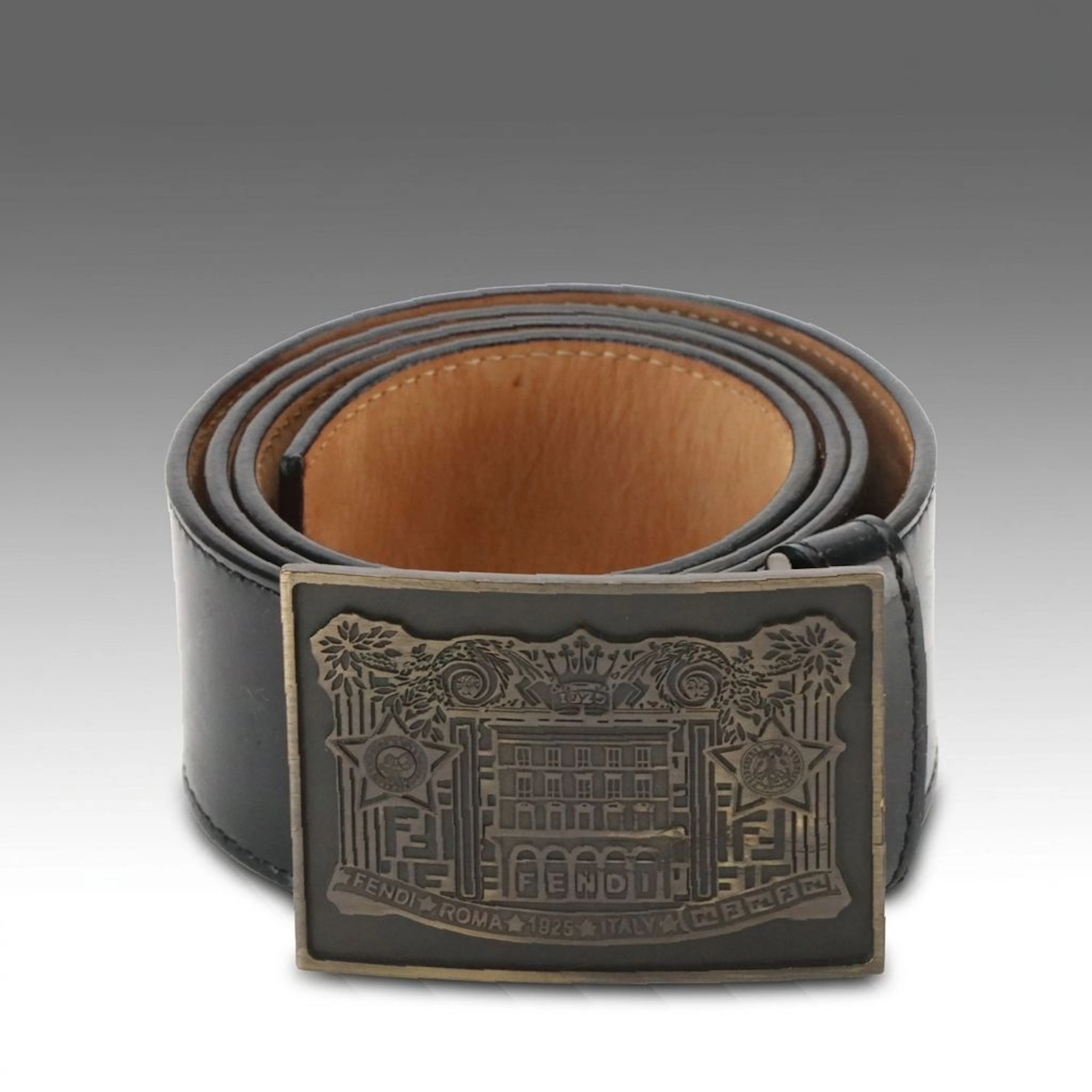 Fendi 1925 Plaque Buckle Belt in Black Patent Leather