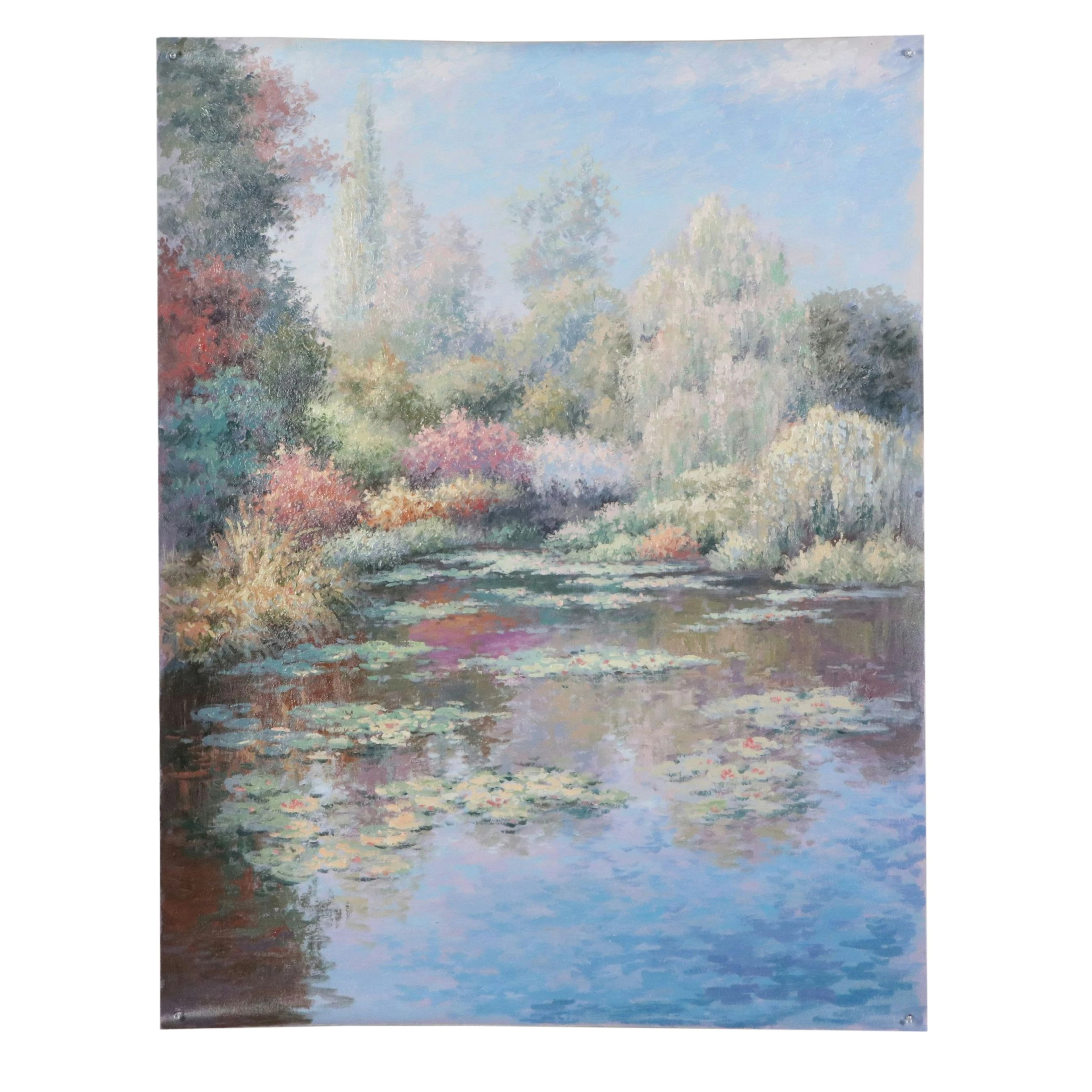 Zhou Oil Painting "Willow Pond," 21st Century