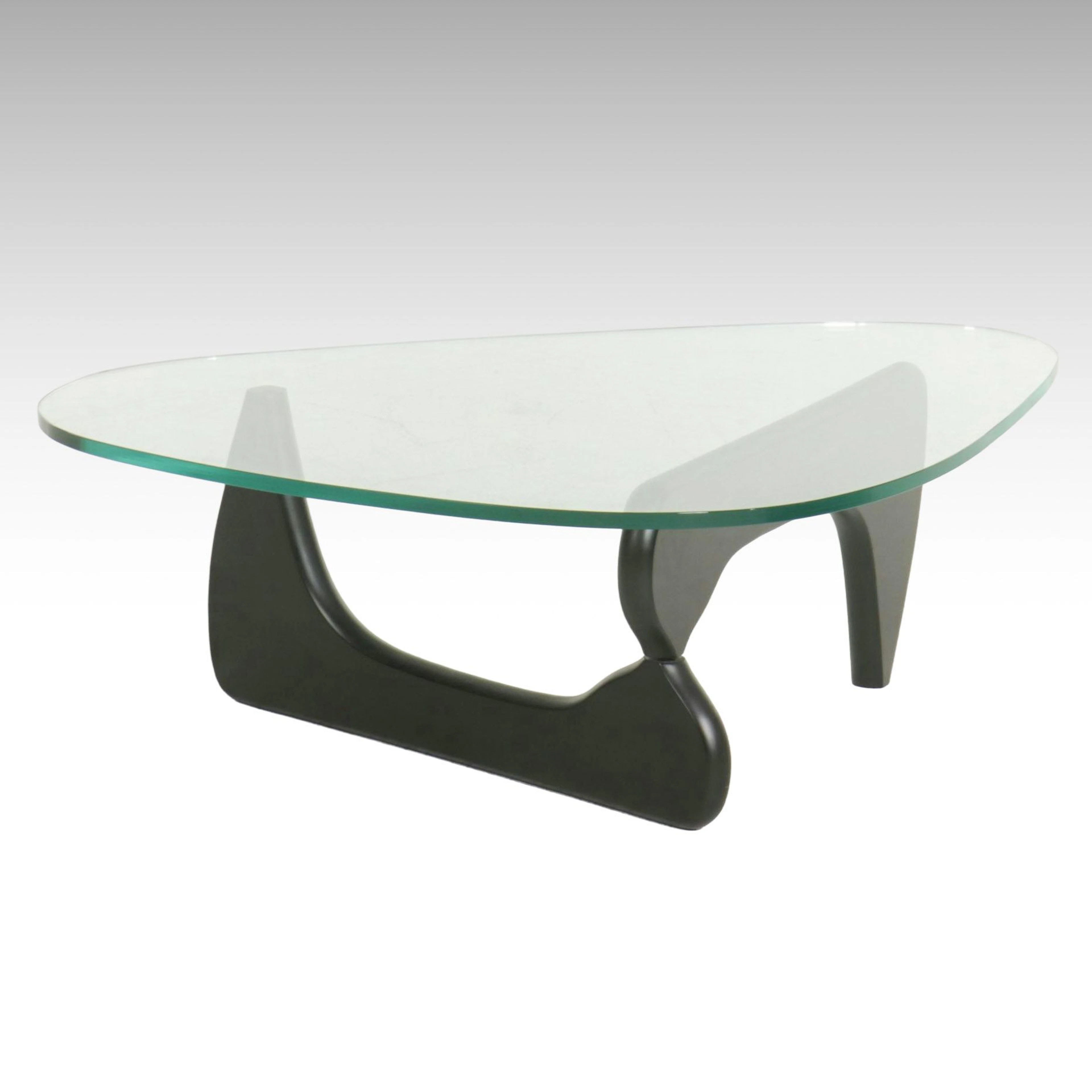 Isamu Noguchi Style Ebonized Wood & Glass Mid Century Modern Coffee Table