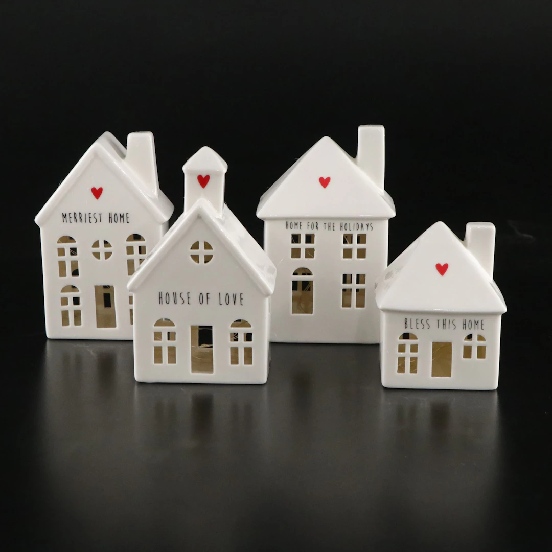 Peace Love World "I Am Home" Ceramic Houses with Battery Powered Lights