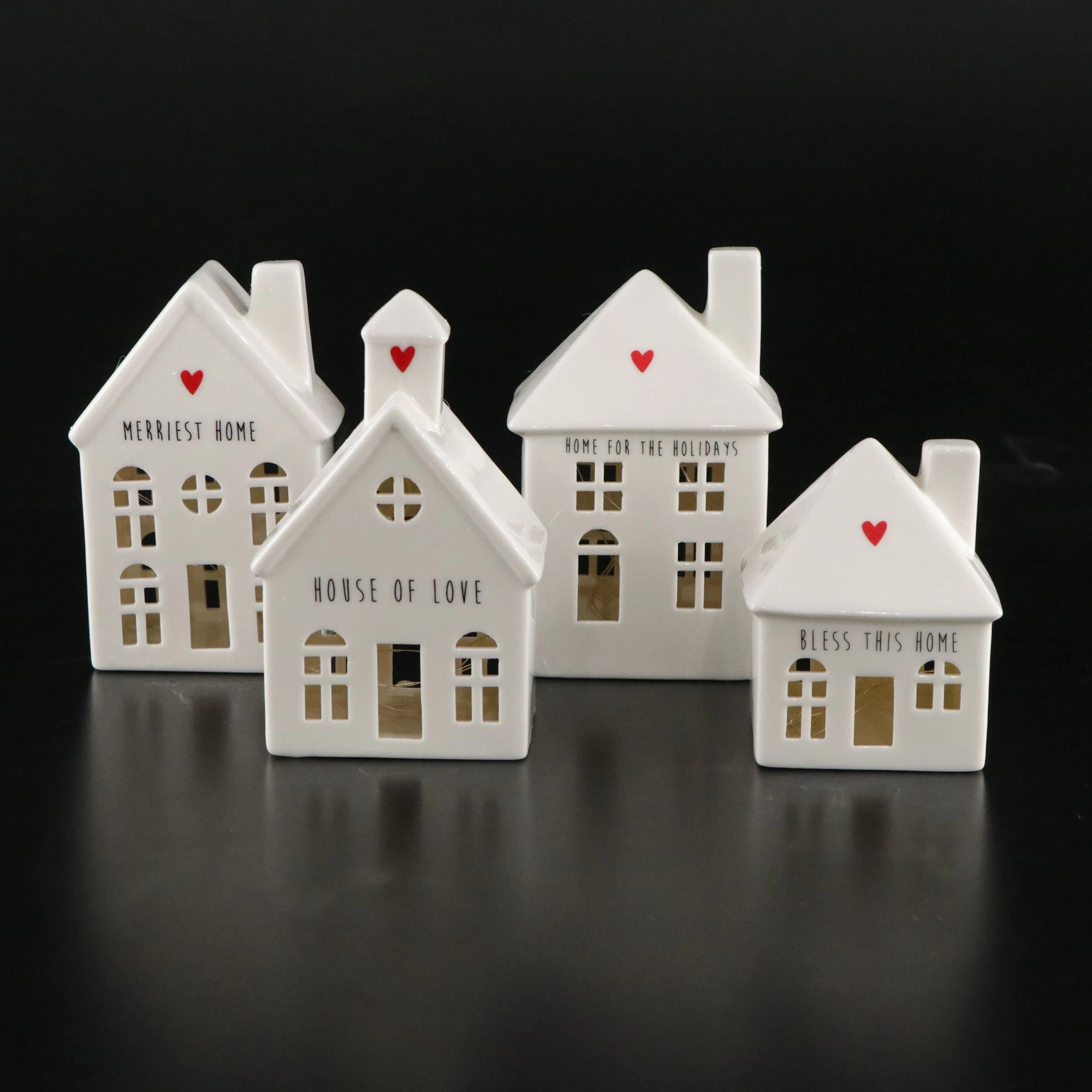 Peace Love World "I Am Home" Ceramic Houses with Battery Powered Lights
