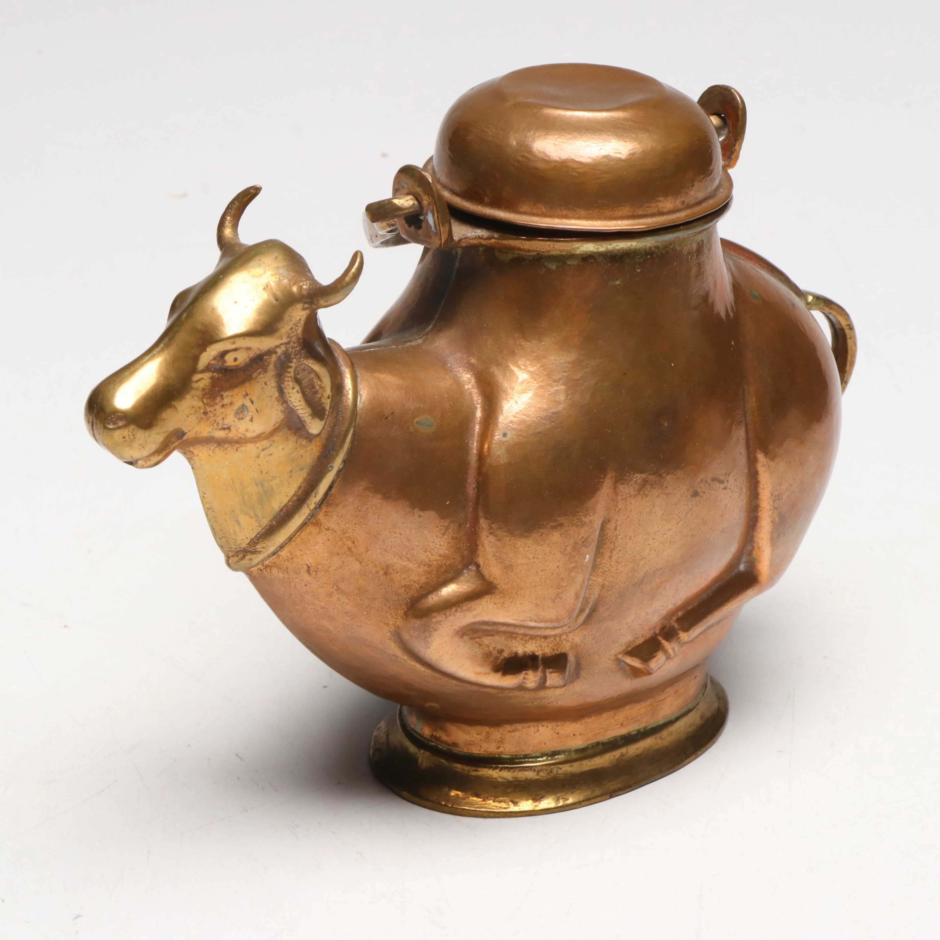 Indian Copper Nandi Figural Vessel, Vintage