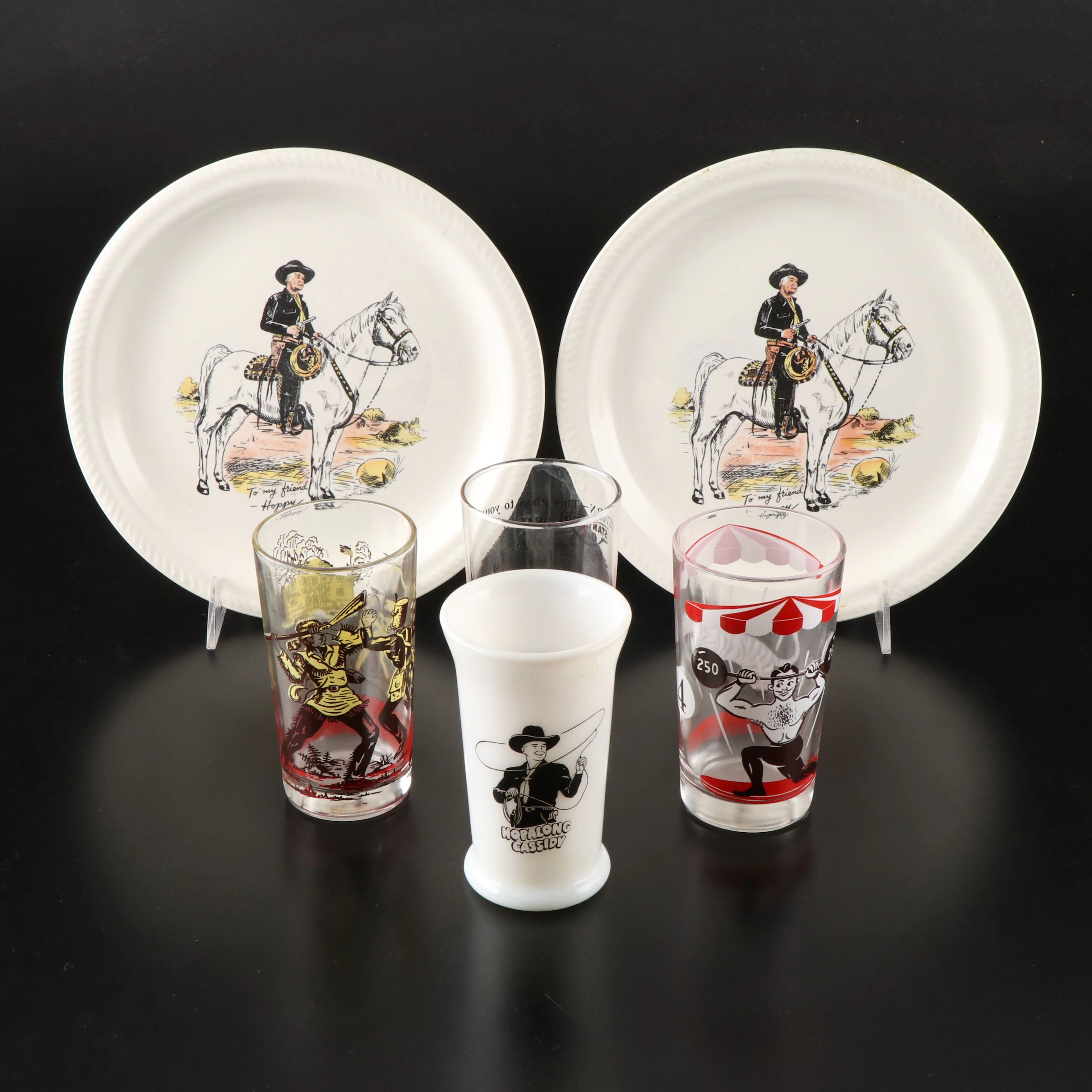 W. S. George "Hopalong Cassidy" Ceramic Plates with Tumblers