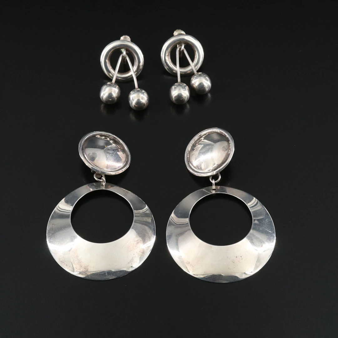 Sterling Disc and Door Knocker Earrings Featuring Mexican Made