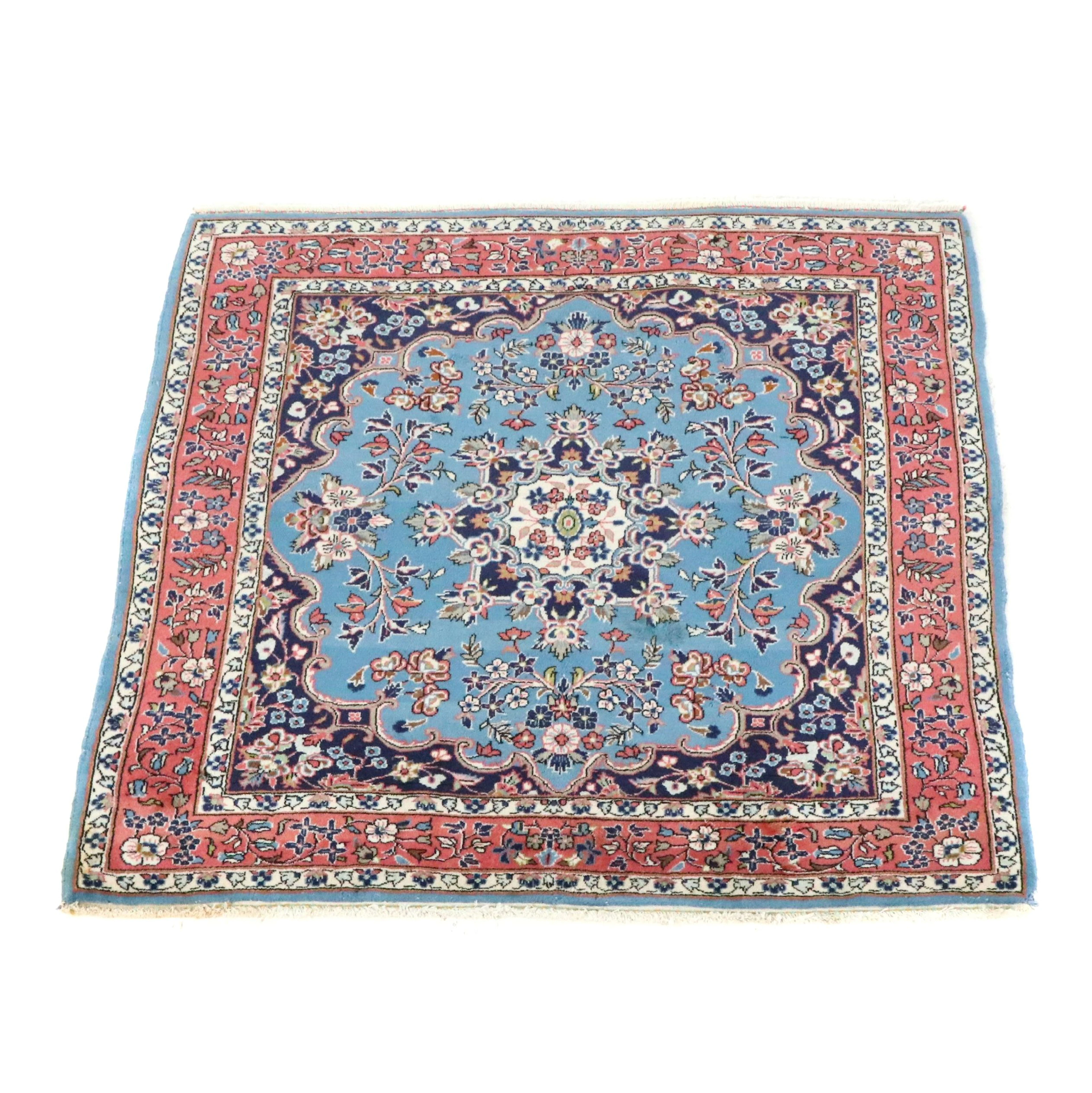 4'11 x 5' Hand-Knotted Persian Mashhad Area Rug