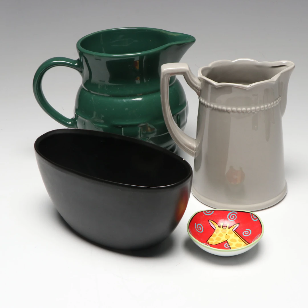 Longaberger Pottery "Woven Traditions" Pitcher with More Ceramic Tableware