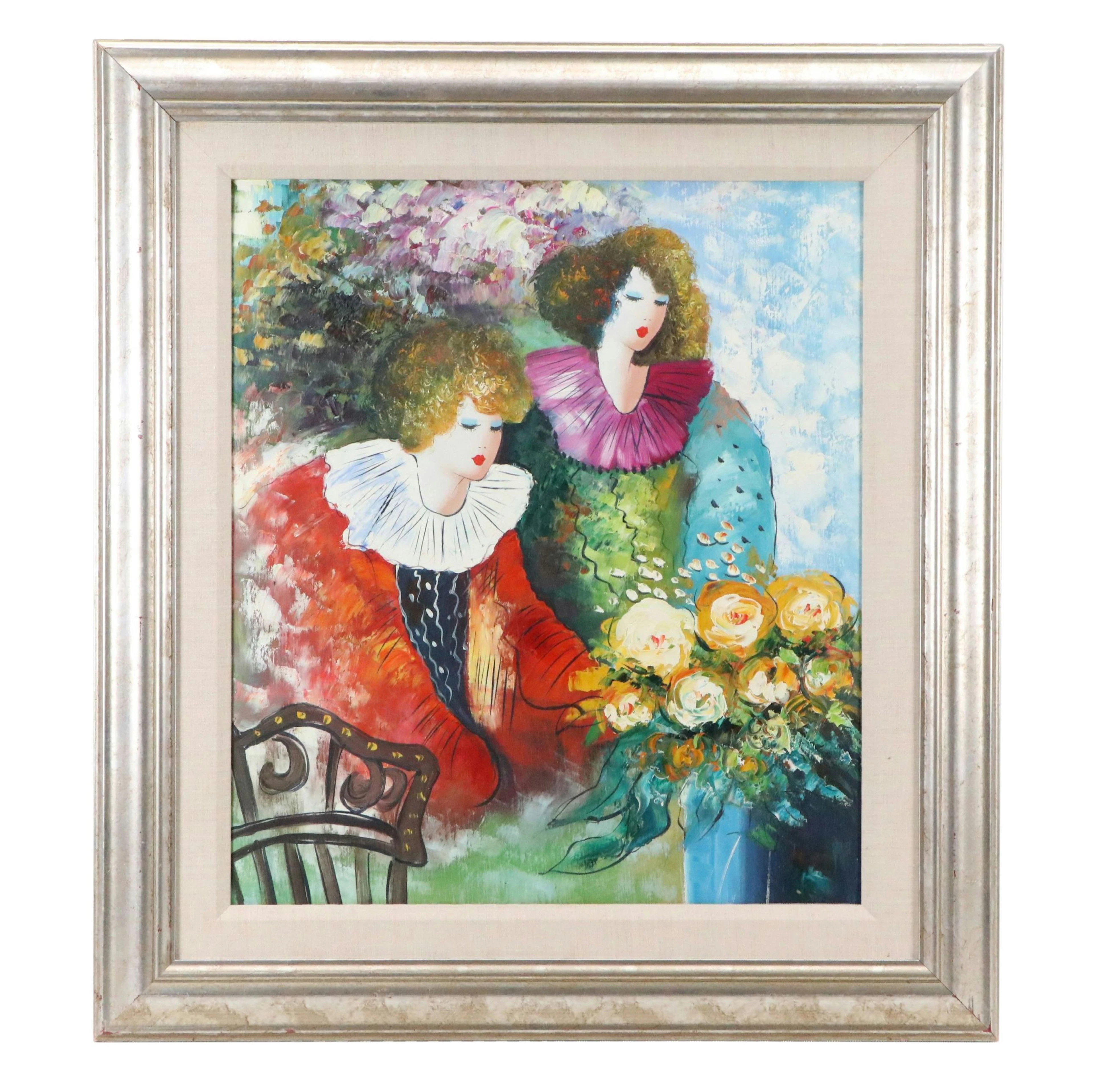 Stylized Oil Painting of Women and Flowers