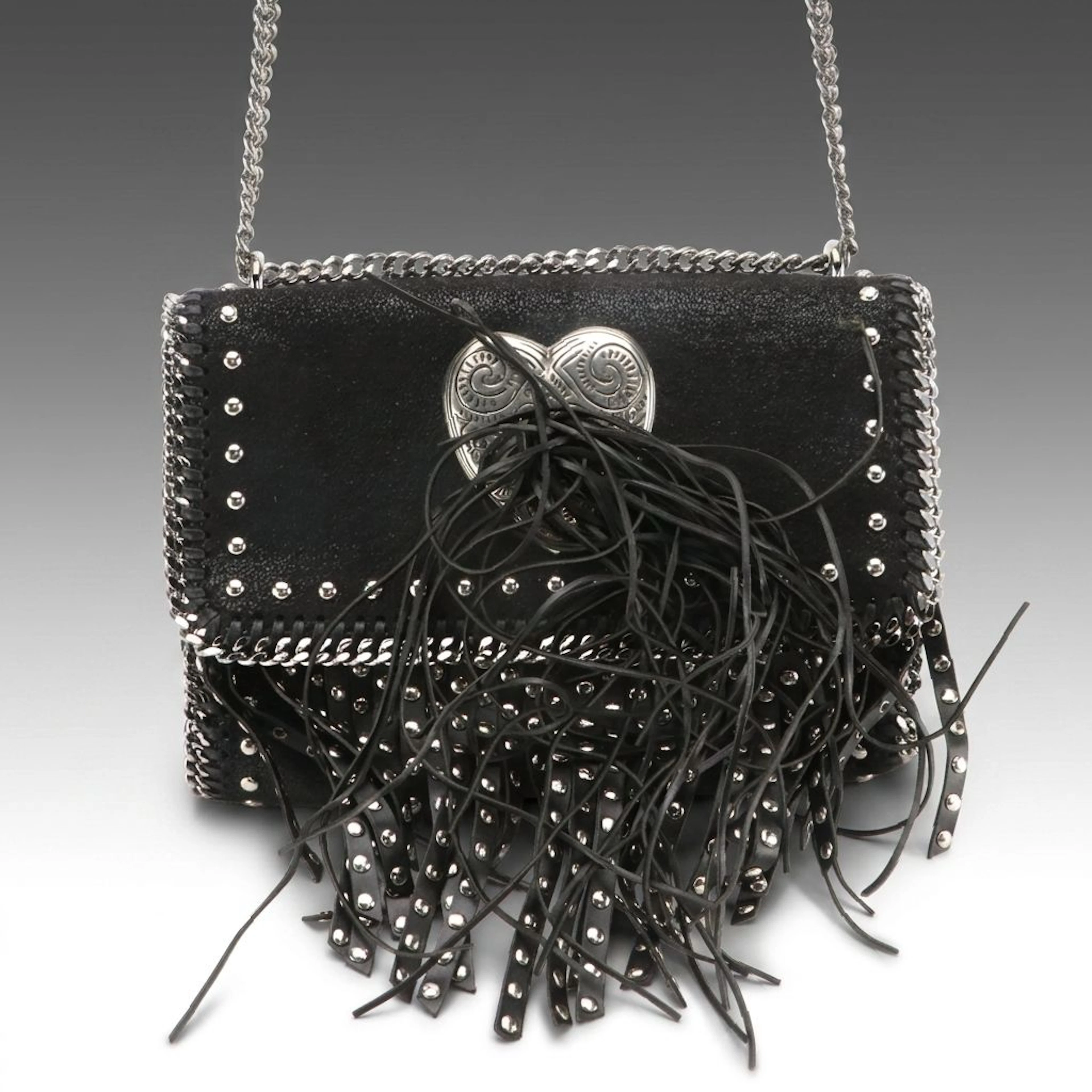 Stella McCartney Studded Black Falabella Fringe Crossbody Bag